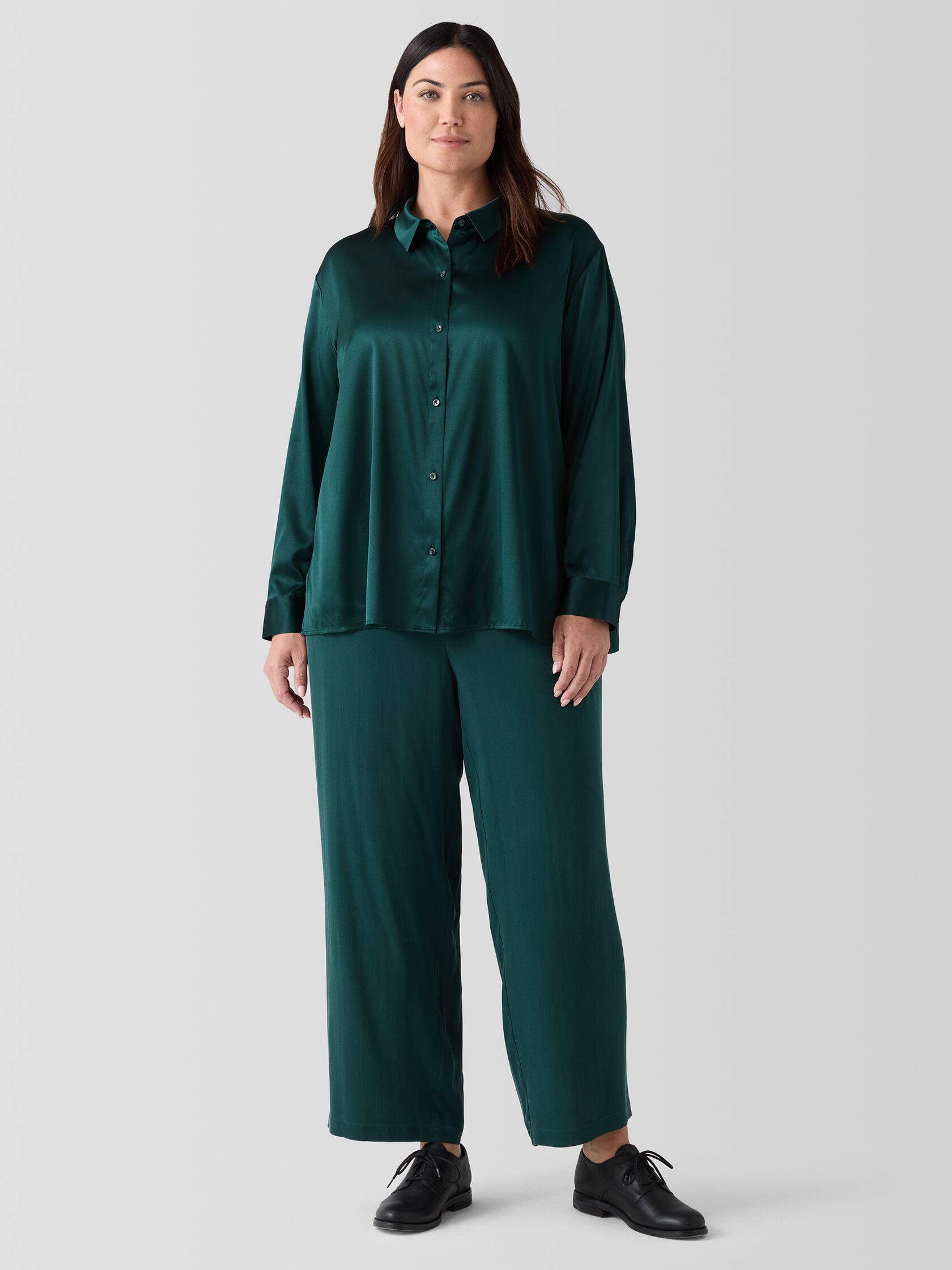 Stretch Silk Charmeuse Classic Collar Shirt