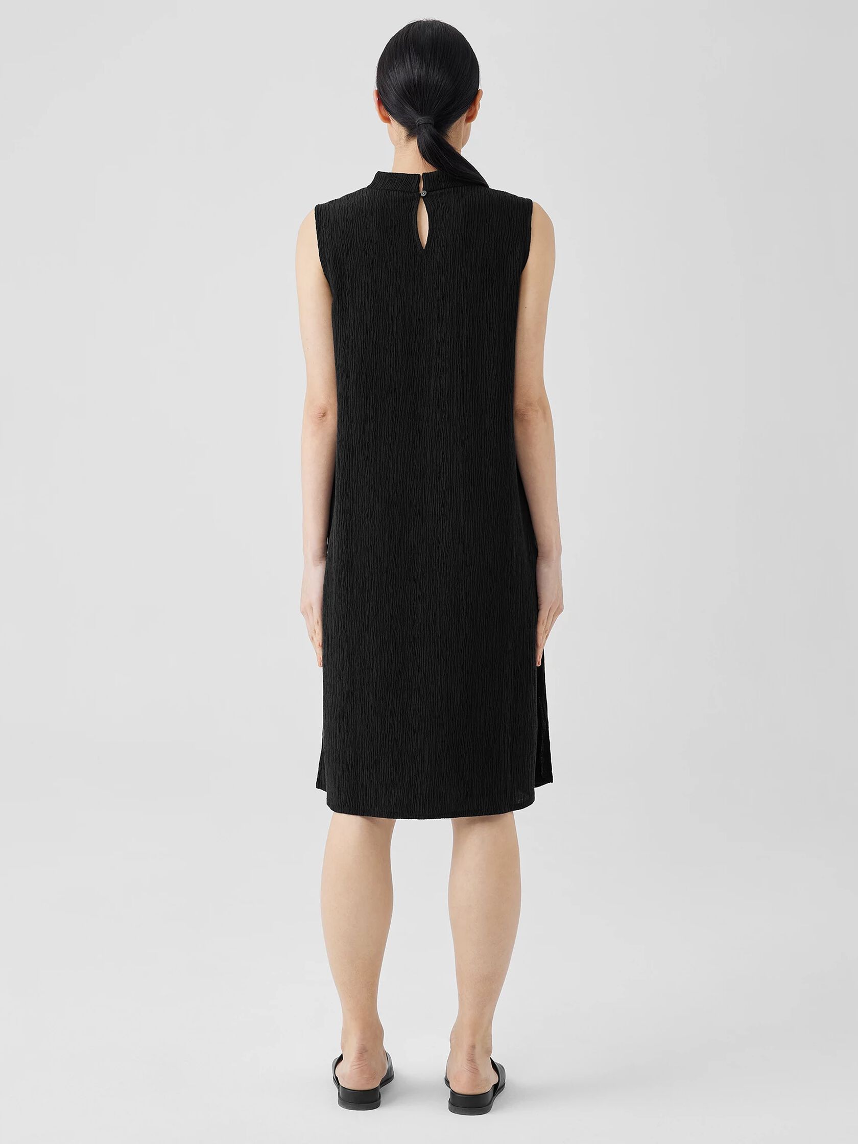 Woven Pliss&eacute; Mock Neck Dress