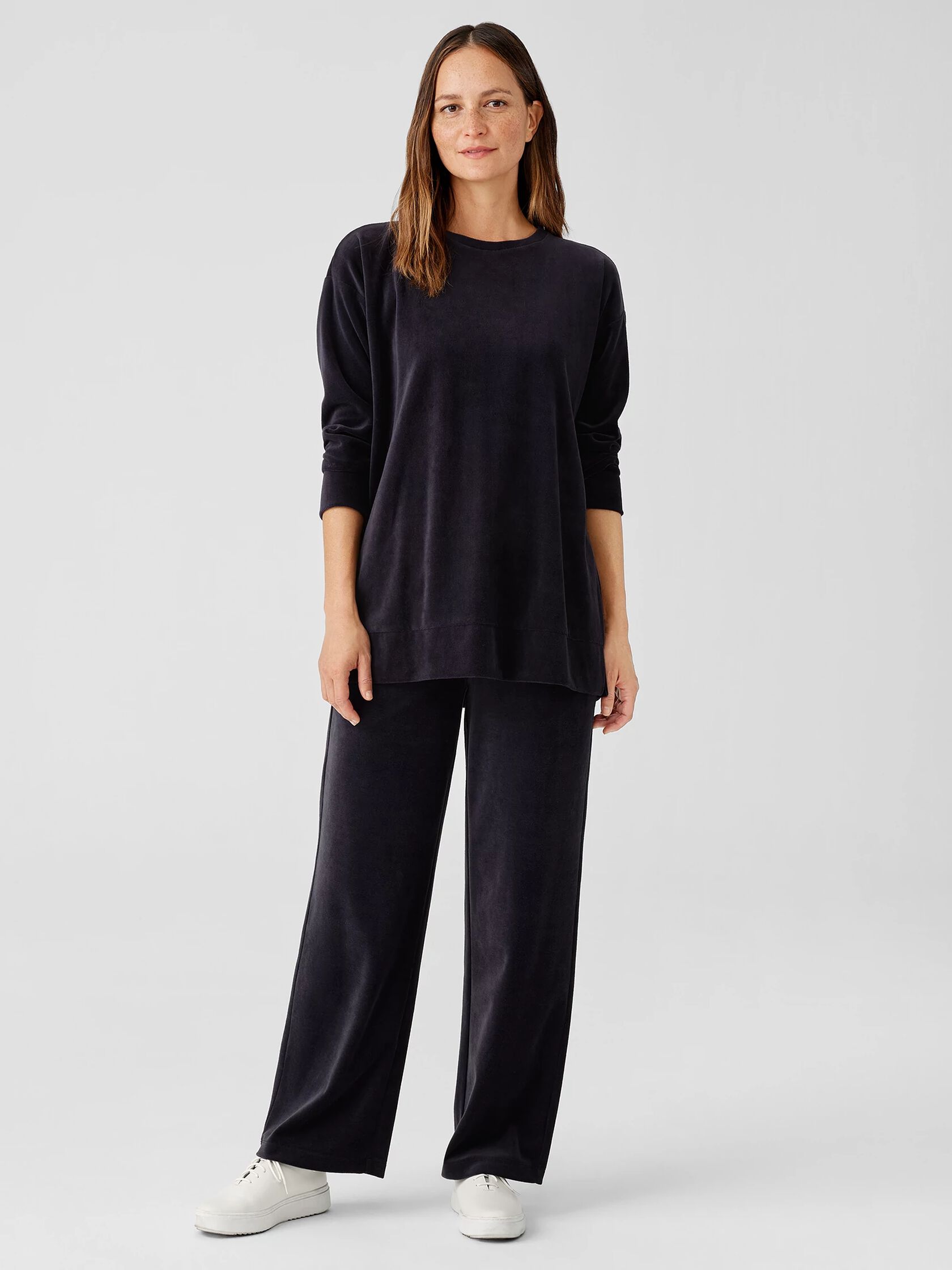 Cotton Velour Crew Neck Long Top