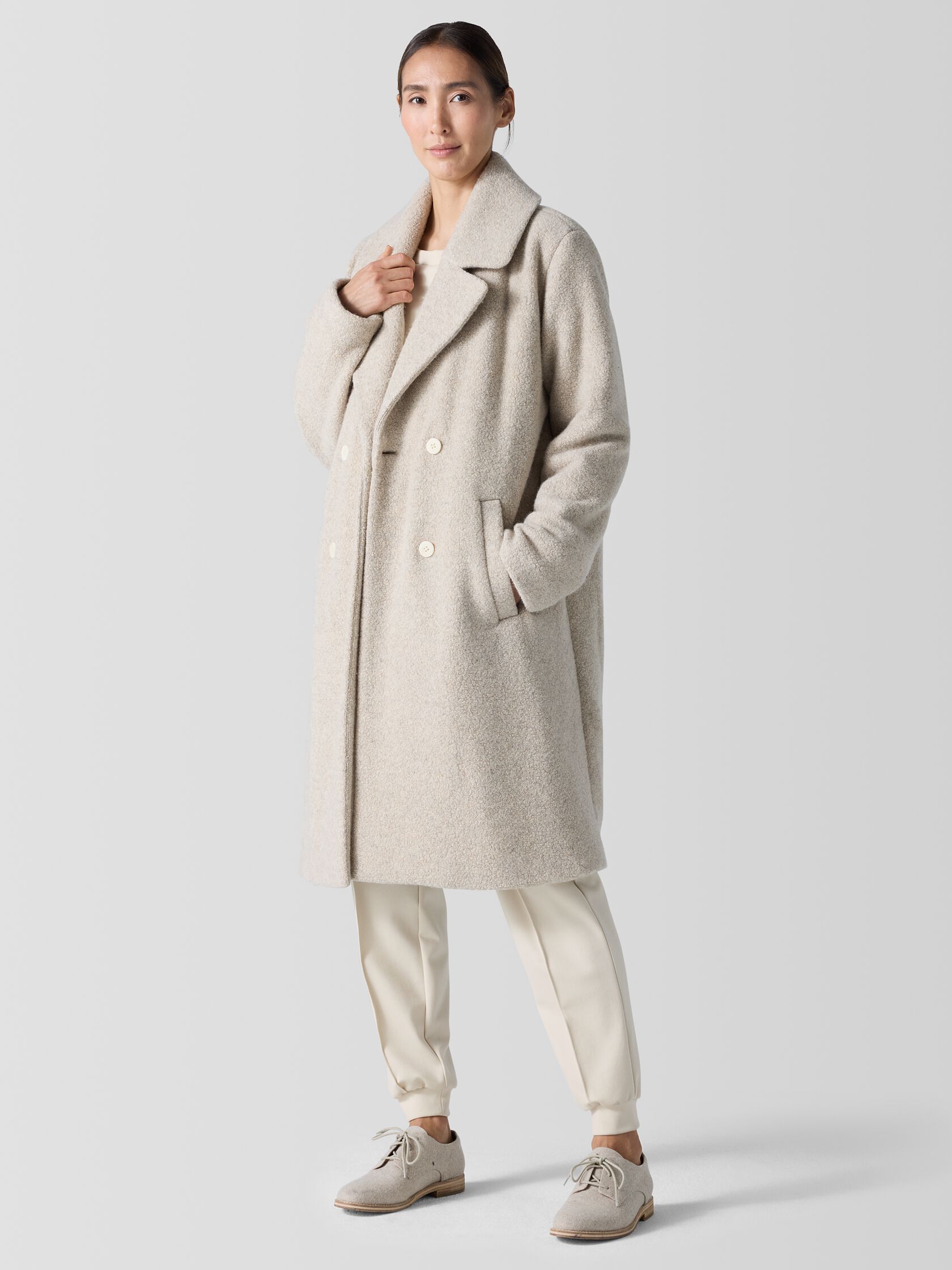 Cozy Recycled Wool Boucle Notch Collar Coat