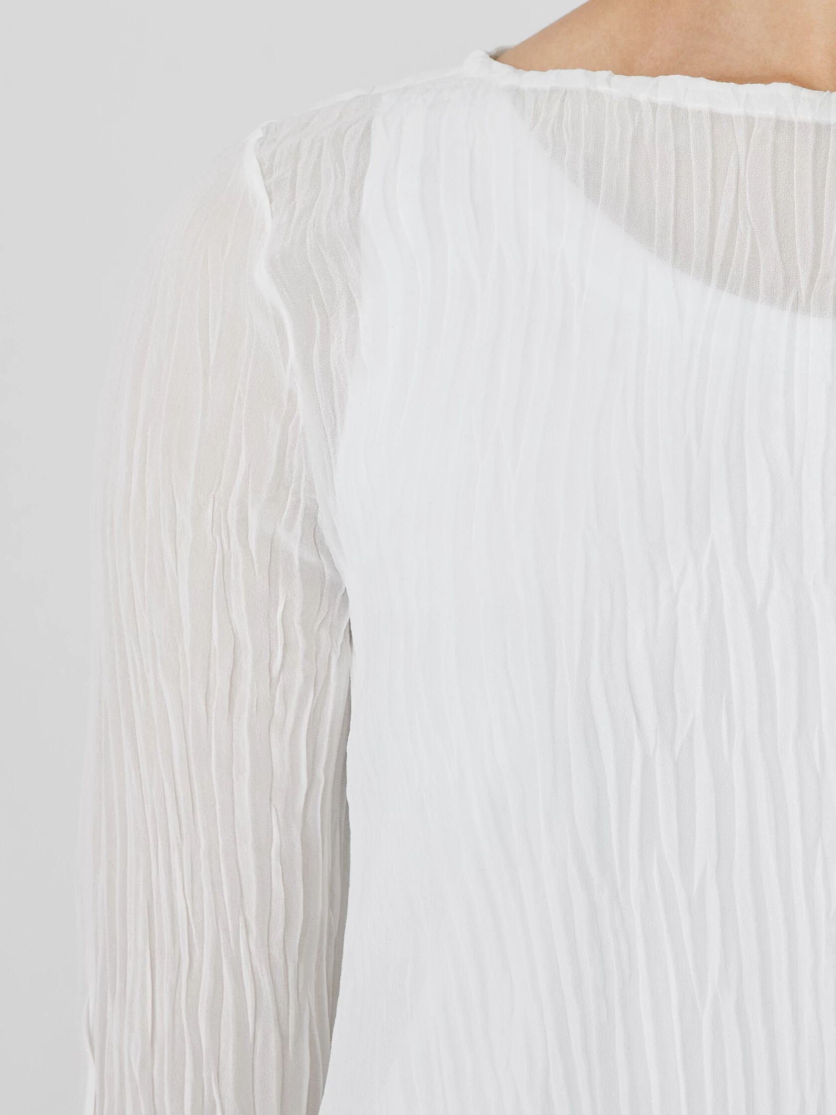 Crinkled Sheer Silk Georgette Bateau Neck Long Top