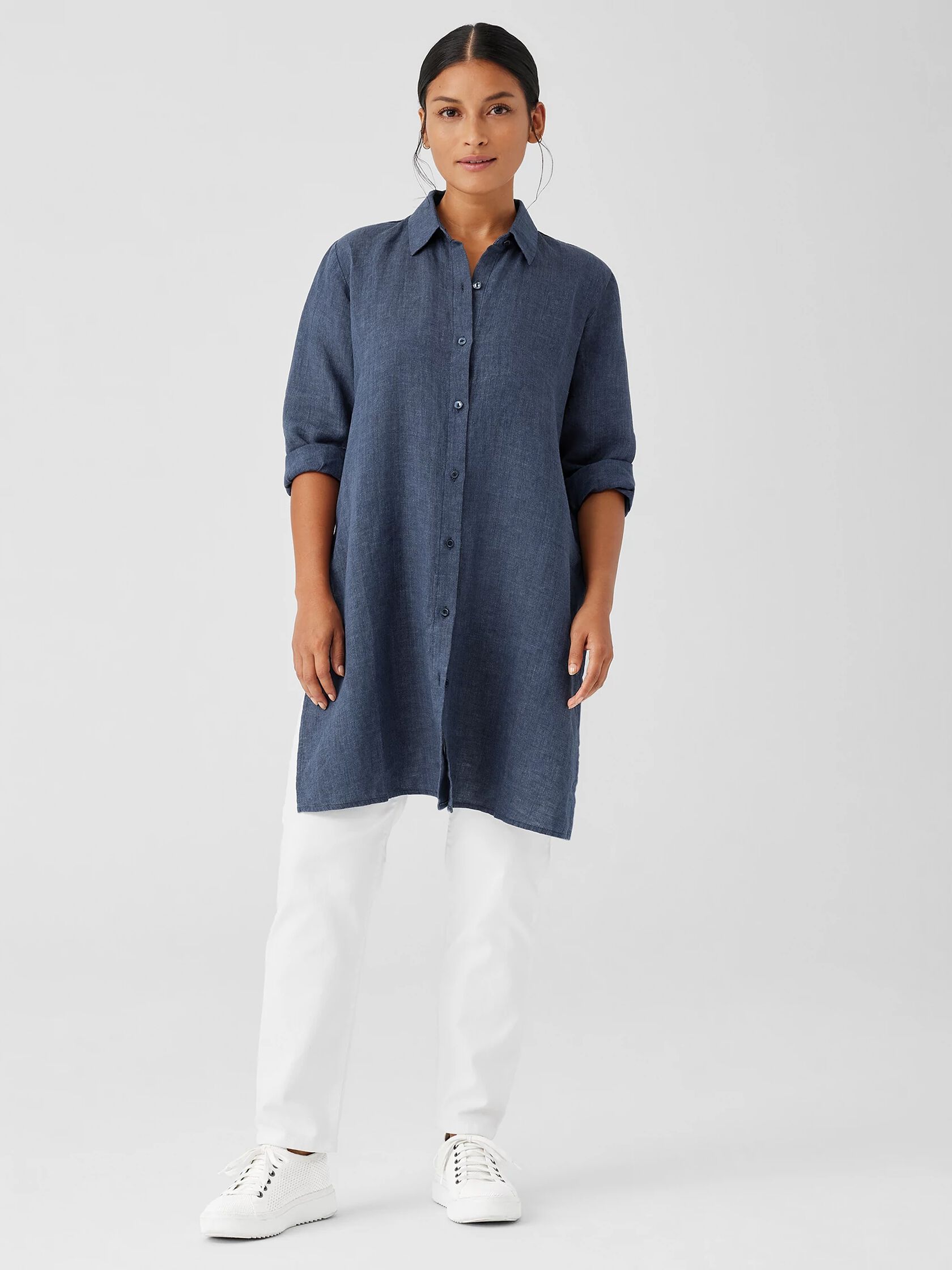 Washed Organic Linen D&eacute;lav&eacute; Long Shirt