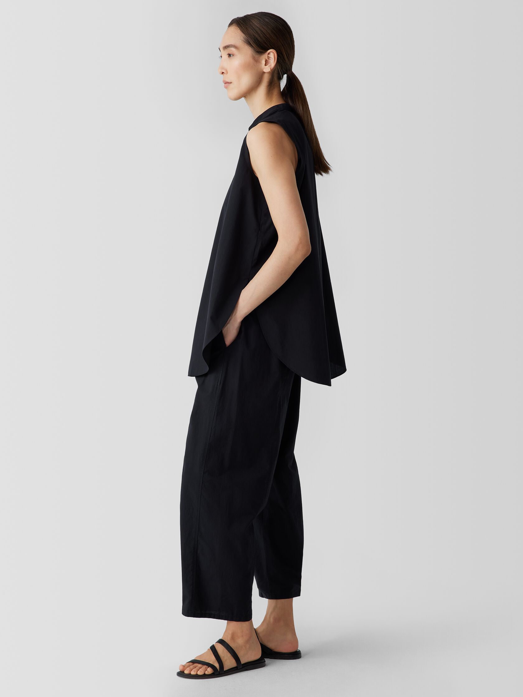 Washed Organic Cotton Poplin Band Collar Shirt