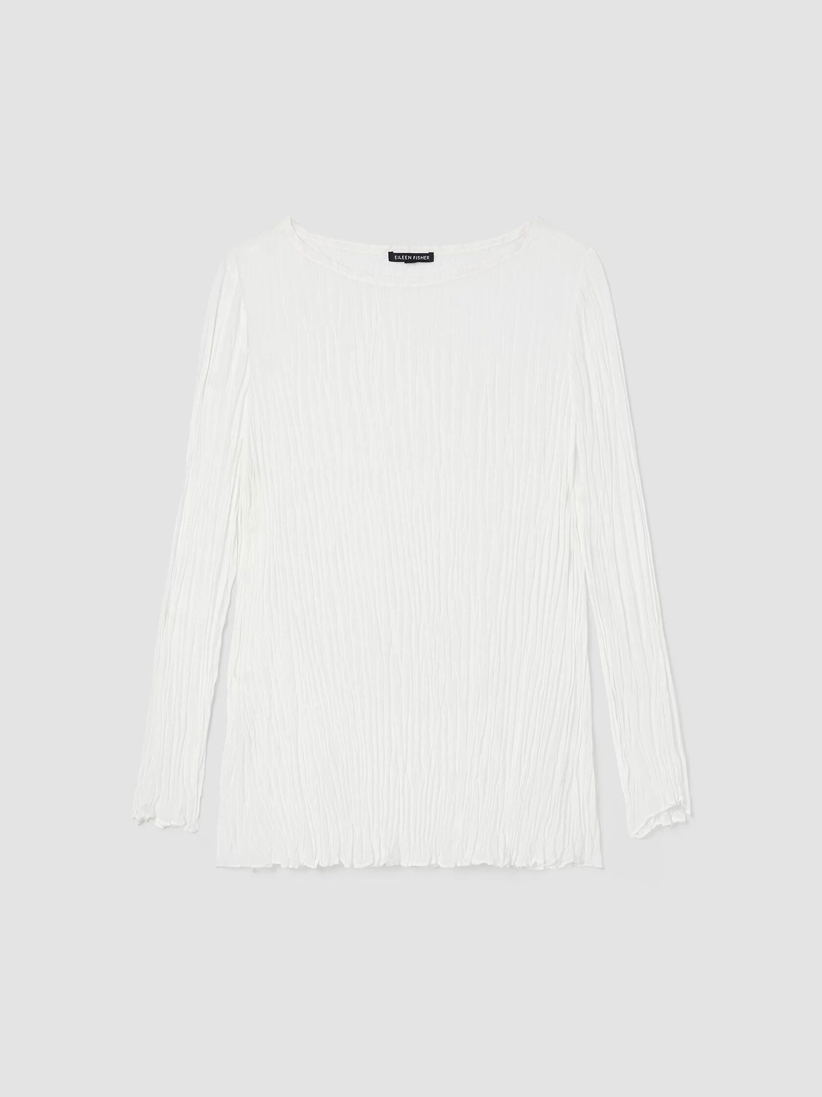 Crinkled Sheer Silk Georgette Bateau Neck Long Top