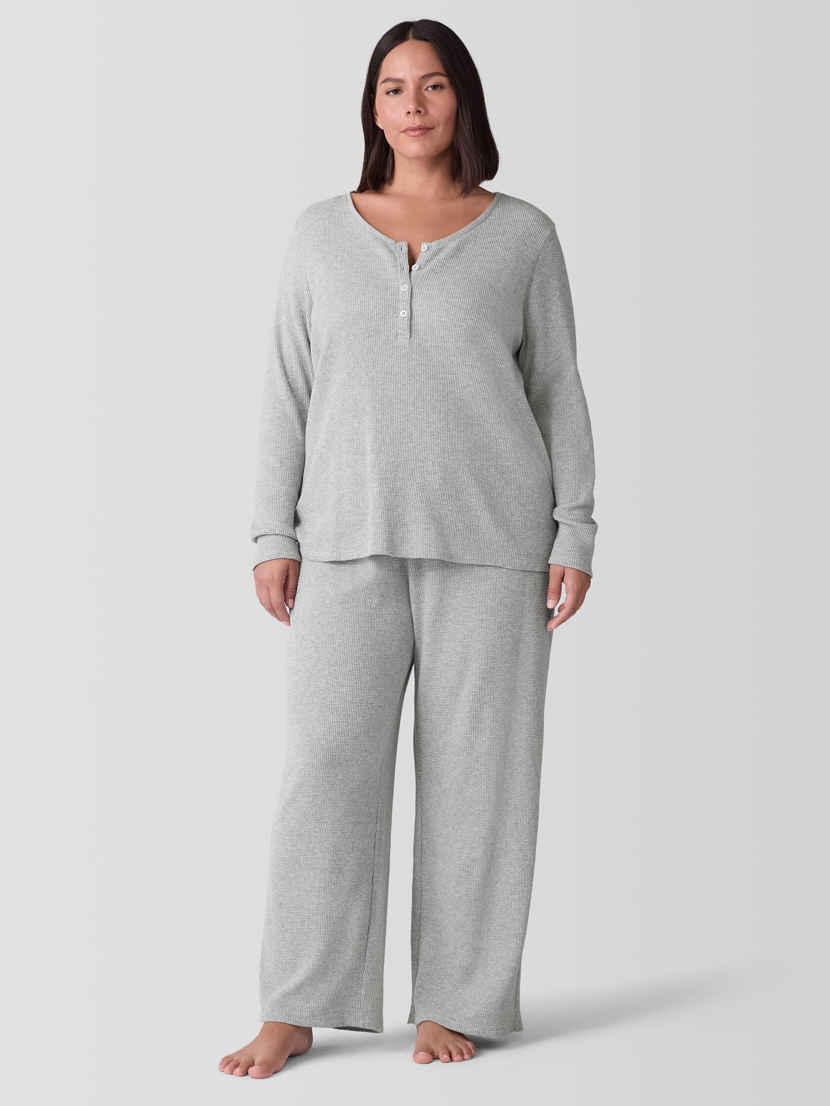 M&eacute;lange Organic Cotton Waffle Henley Sleep Top