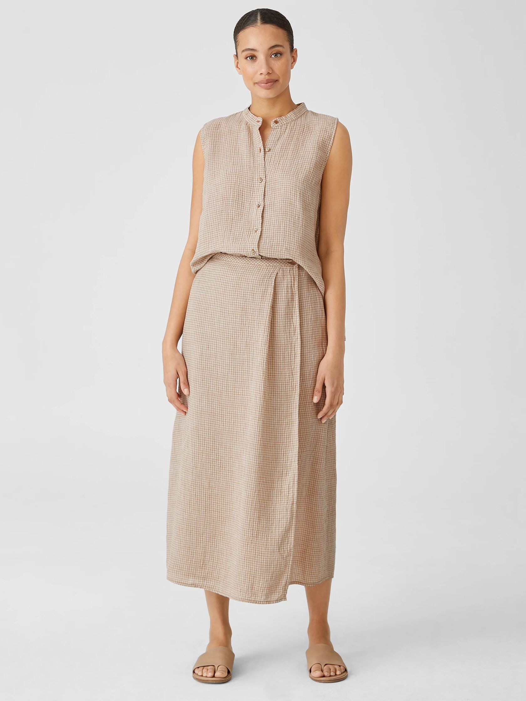 Puckered Organic Linen Wrap Skirt