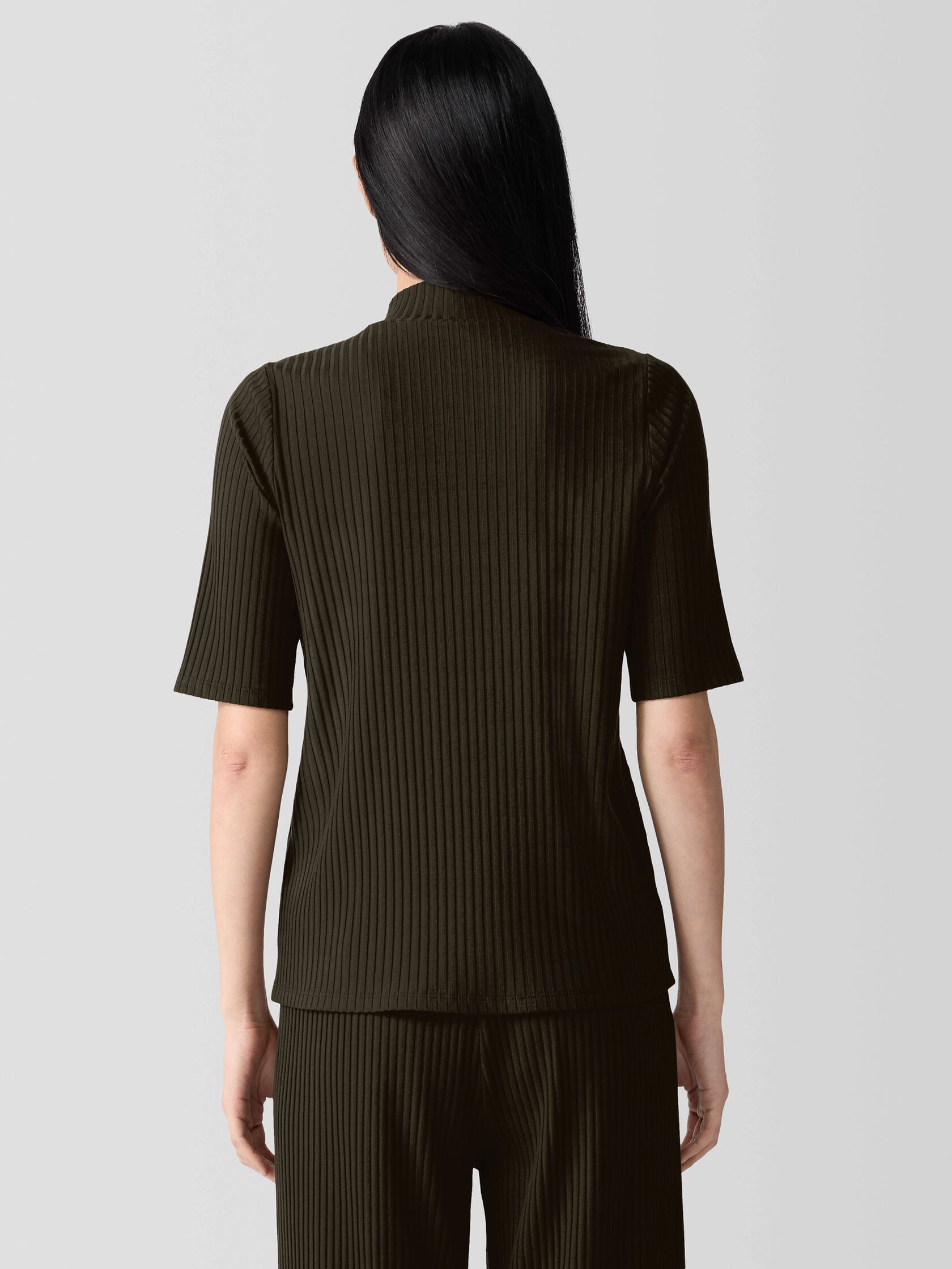 Textured Stretch Rib Mock Neck Top