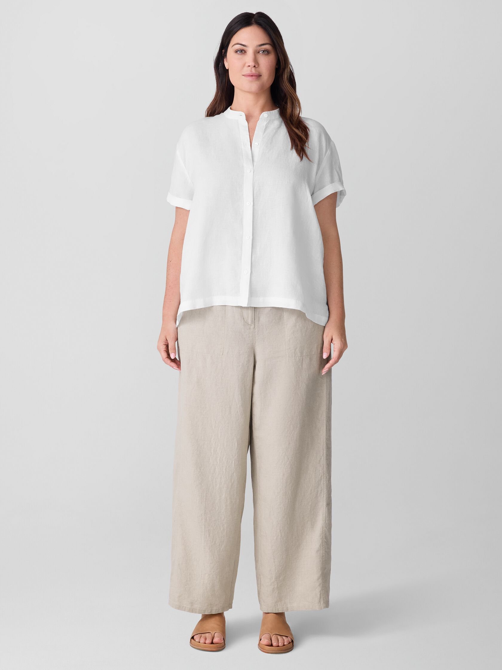 Organic Handkerchief Linen&nbsp;Band Collar Shirt