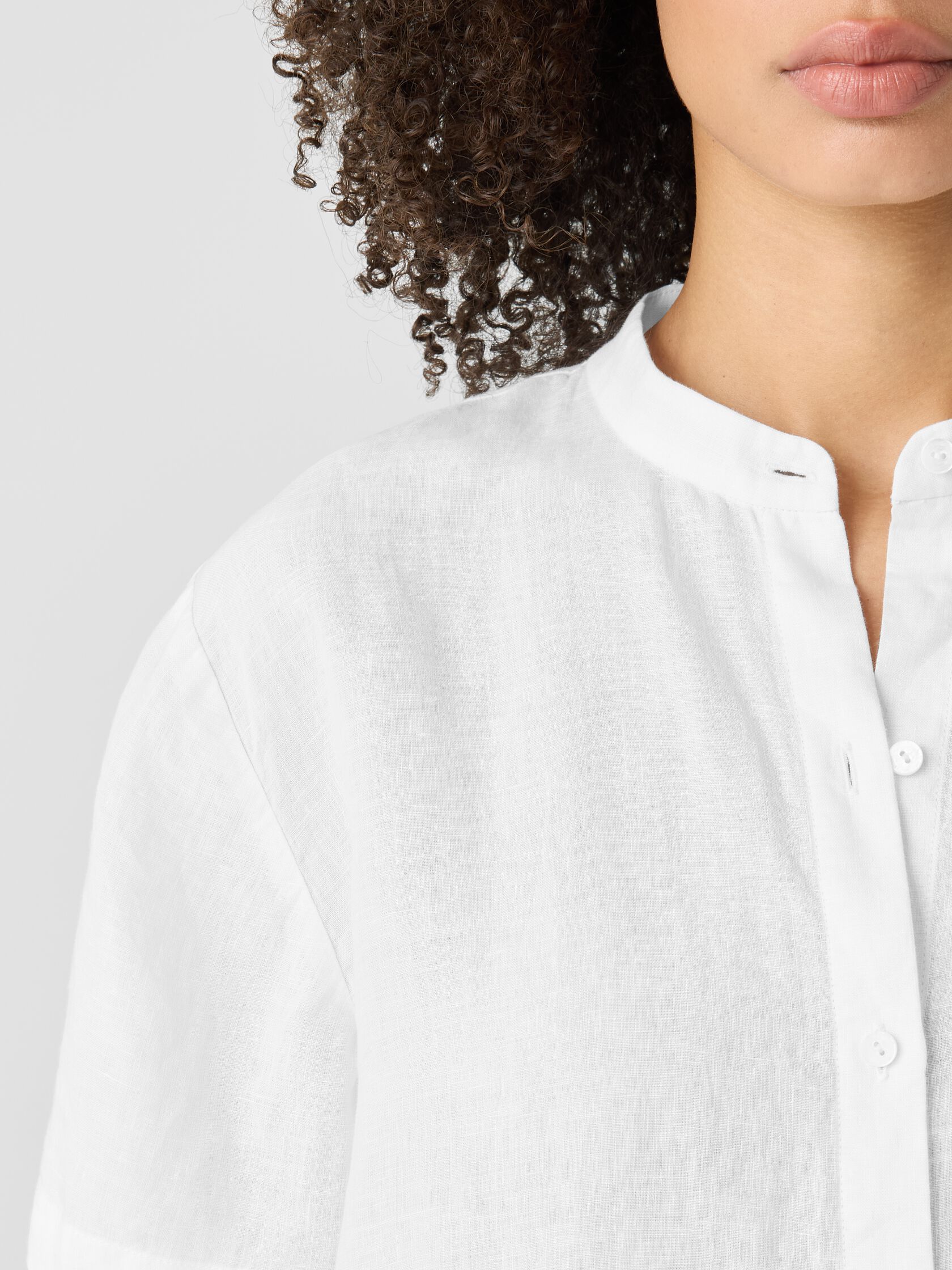 Organic Handkerchief Linen&nbsp;Band Collar Shirt