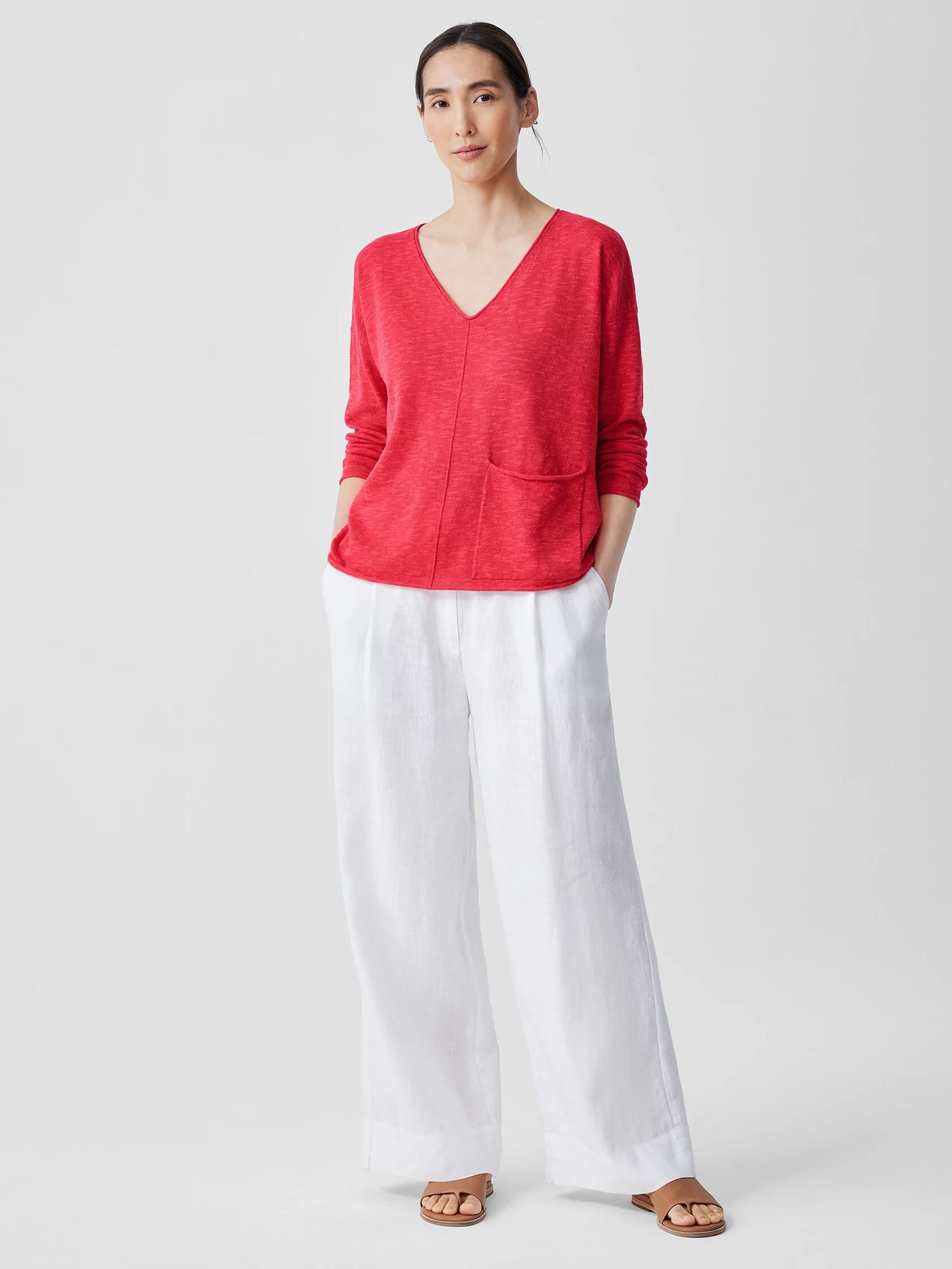 Organic Linen Cotton Slub V-Neck Top
