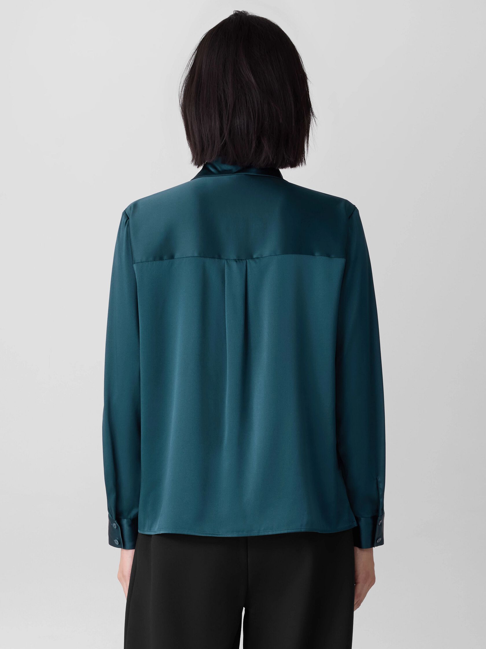 Stretch Silk Charmeuse Classic Collar Shirt