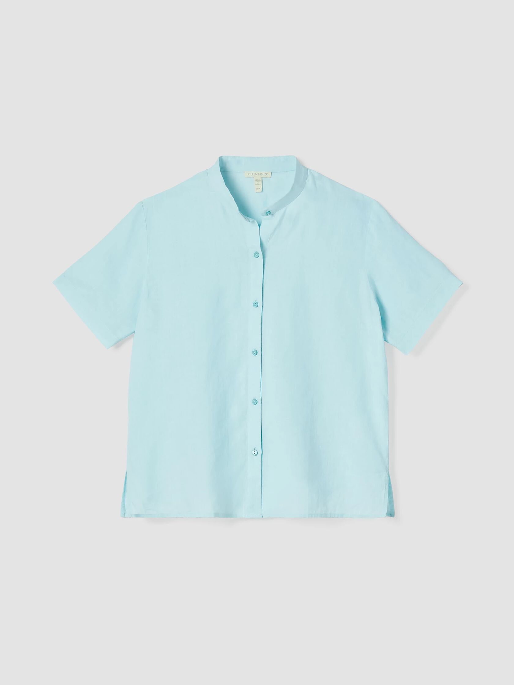 Organic Handkerchief Linen Band Collar Short-Sleeve Shirt