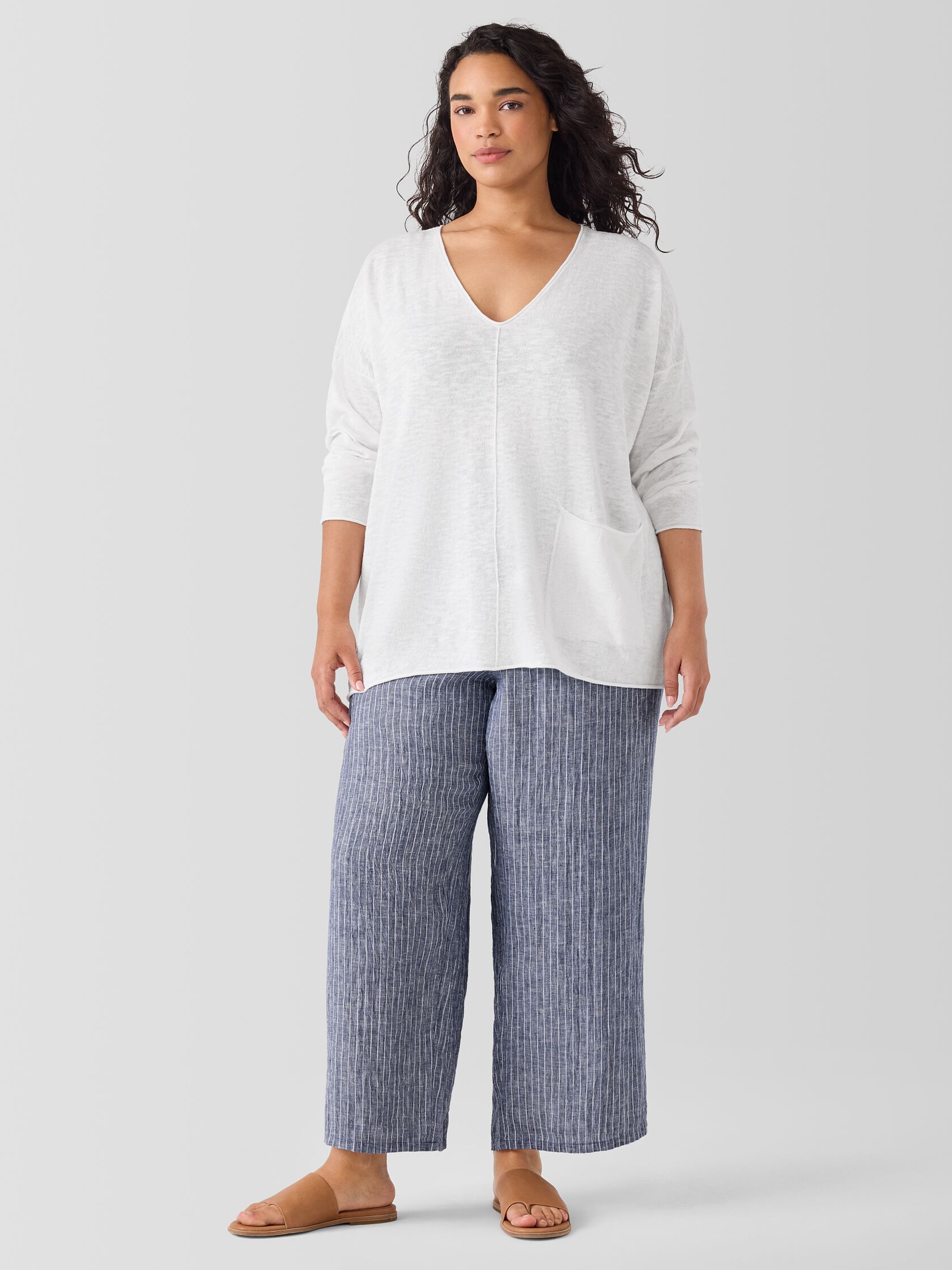 Organic Linen Cotton Slub V-Neck Top