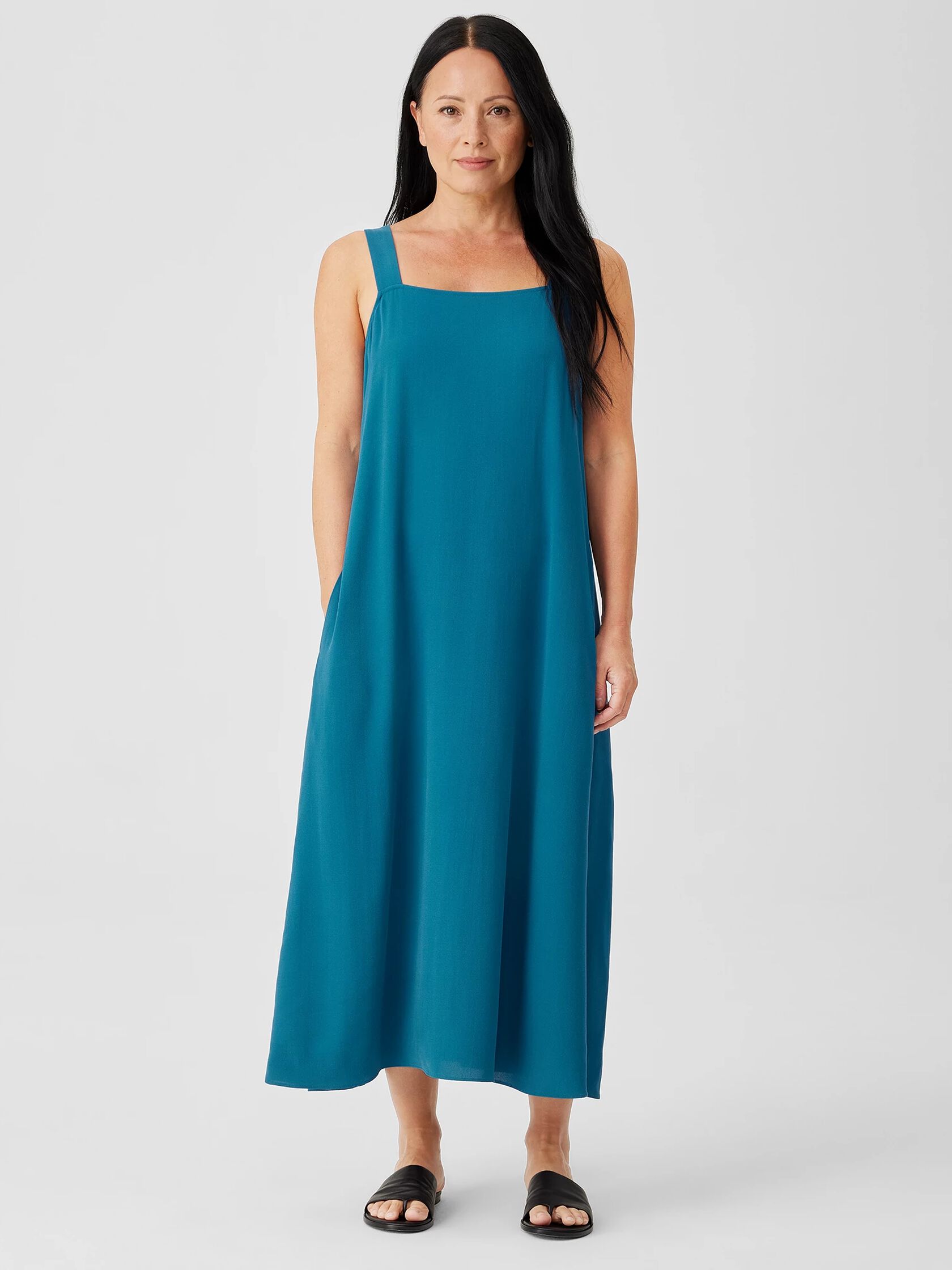 Silk Georgette Crepe Square Neck Dress