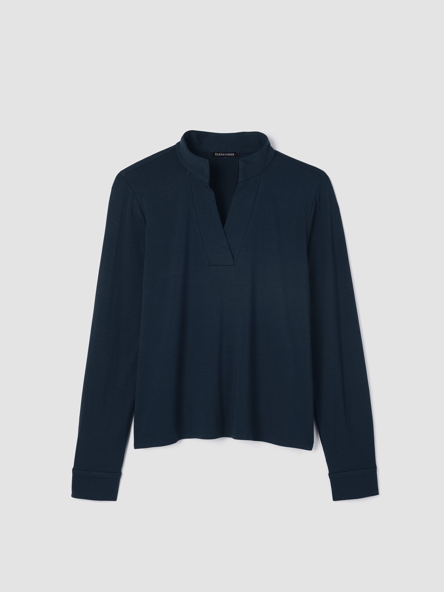 Stretch Jersey Knit Band Collar Top