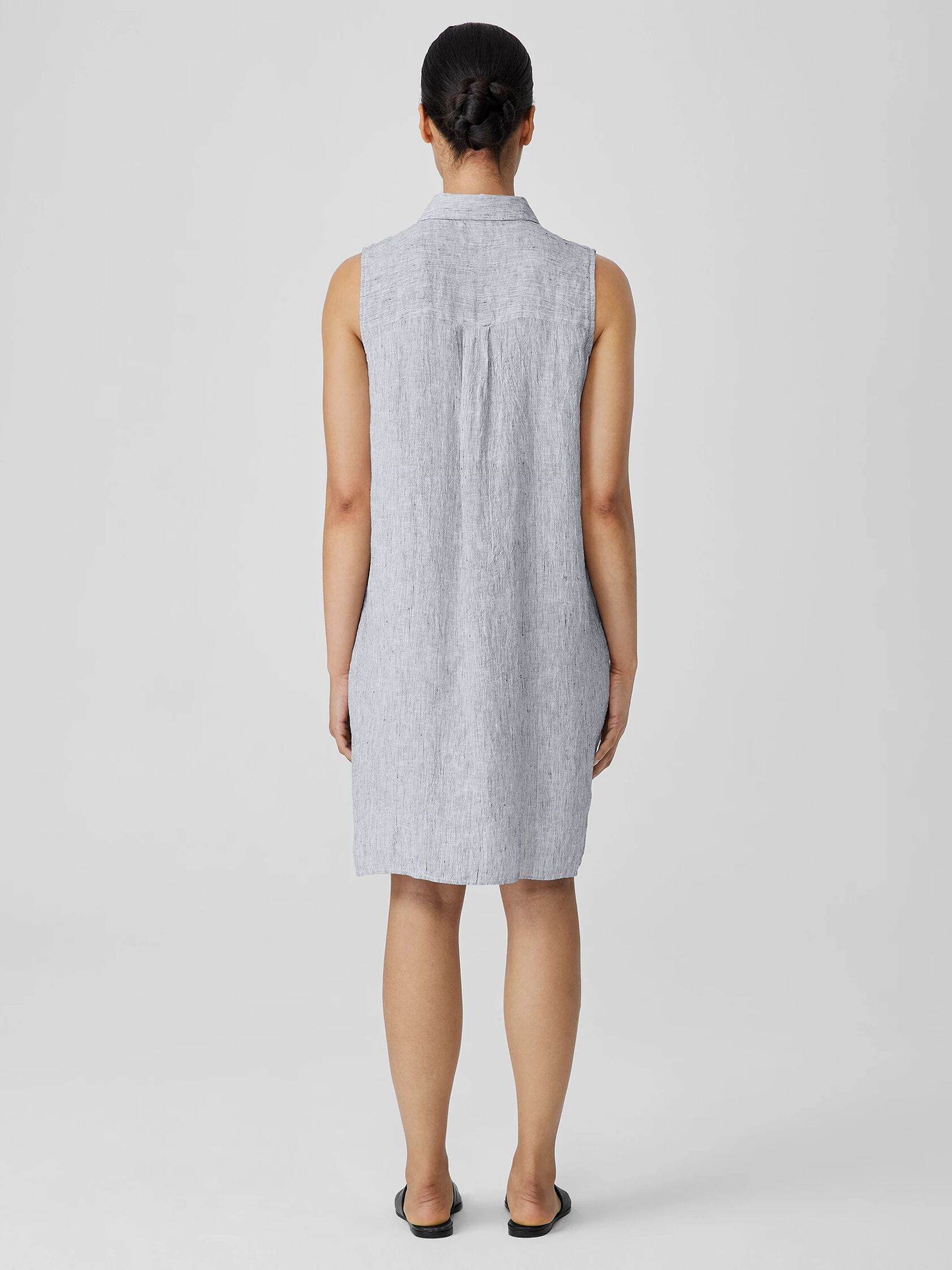 Striped Organic Linen Crinkle&nbsp;Sleeveless Shirtdress