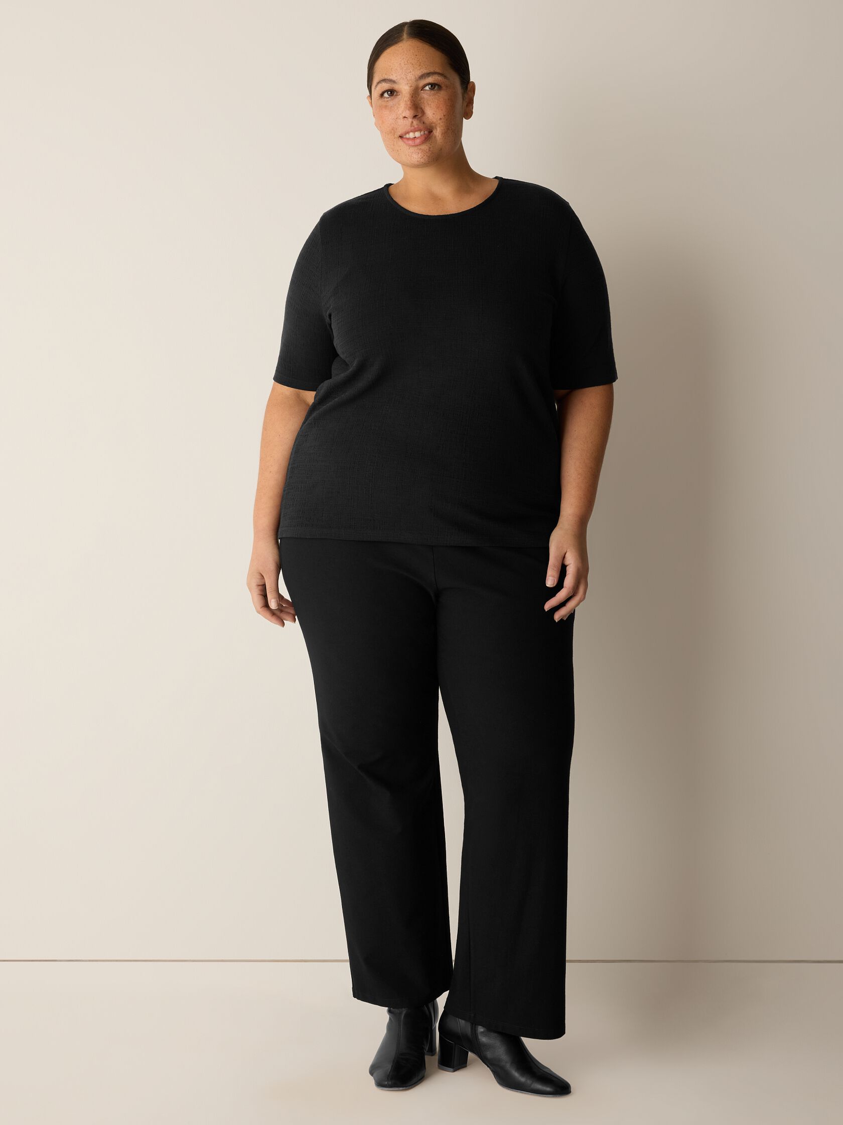 Cross Hatch Stretch Jersey Crew Neck Top