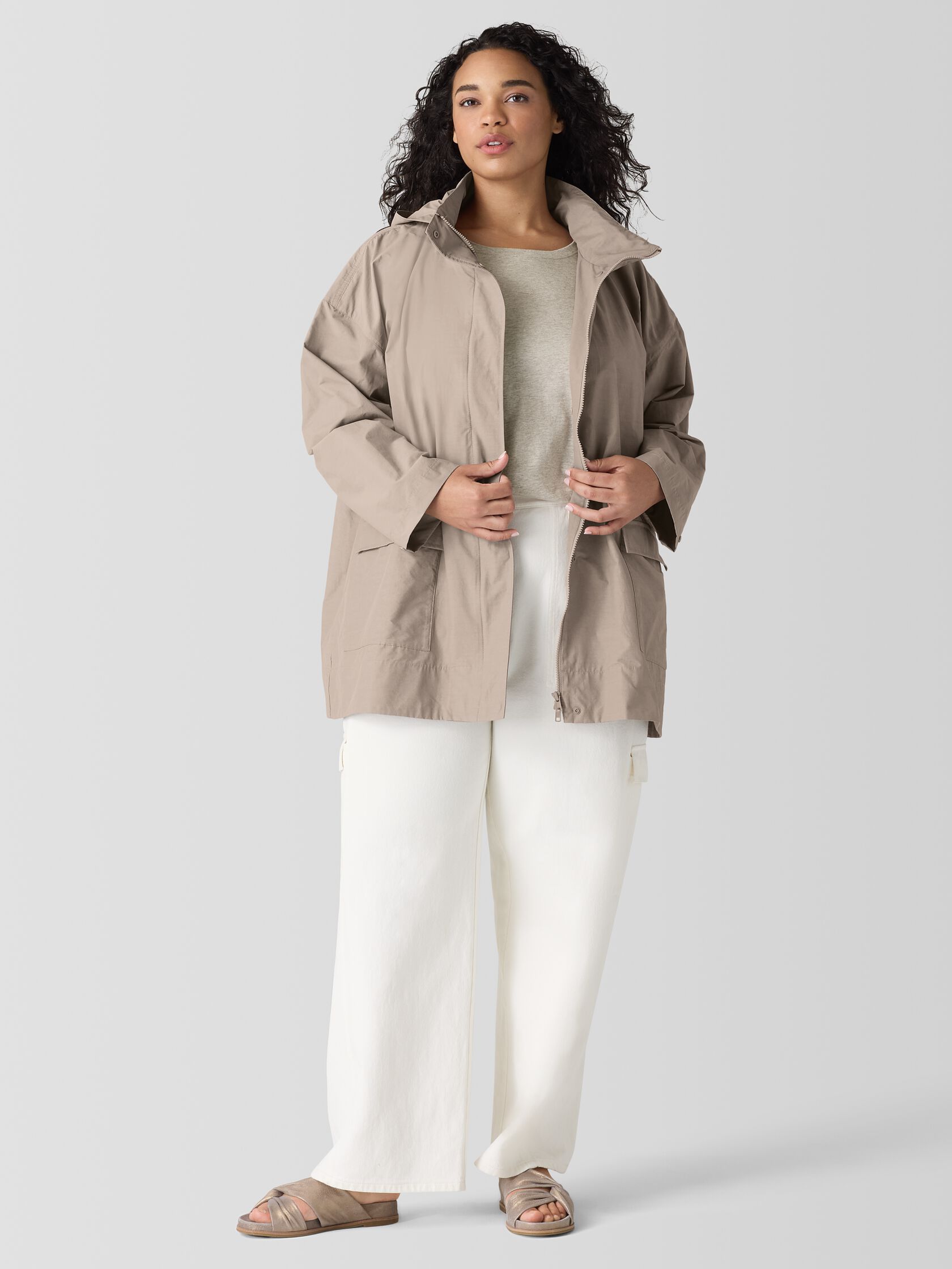 Light Cotton Nylon Stand Collar Jacket