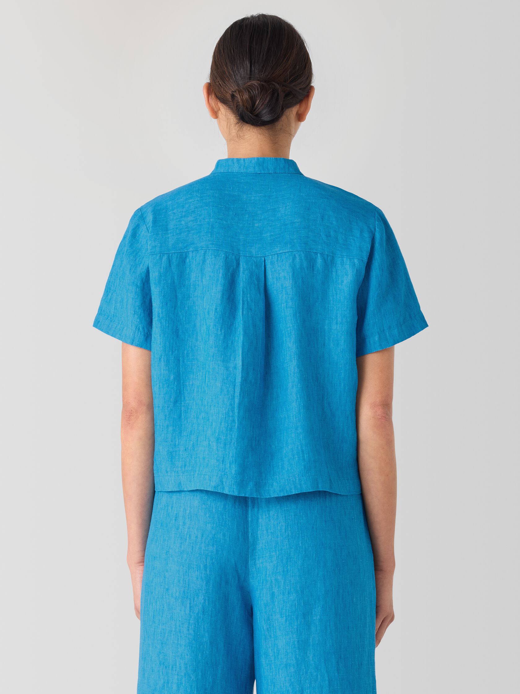 Washed Organic Linen D&eacute;lav&eacute; Band Collar Shirt