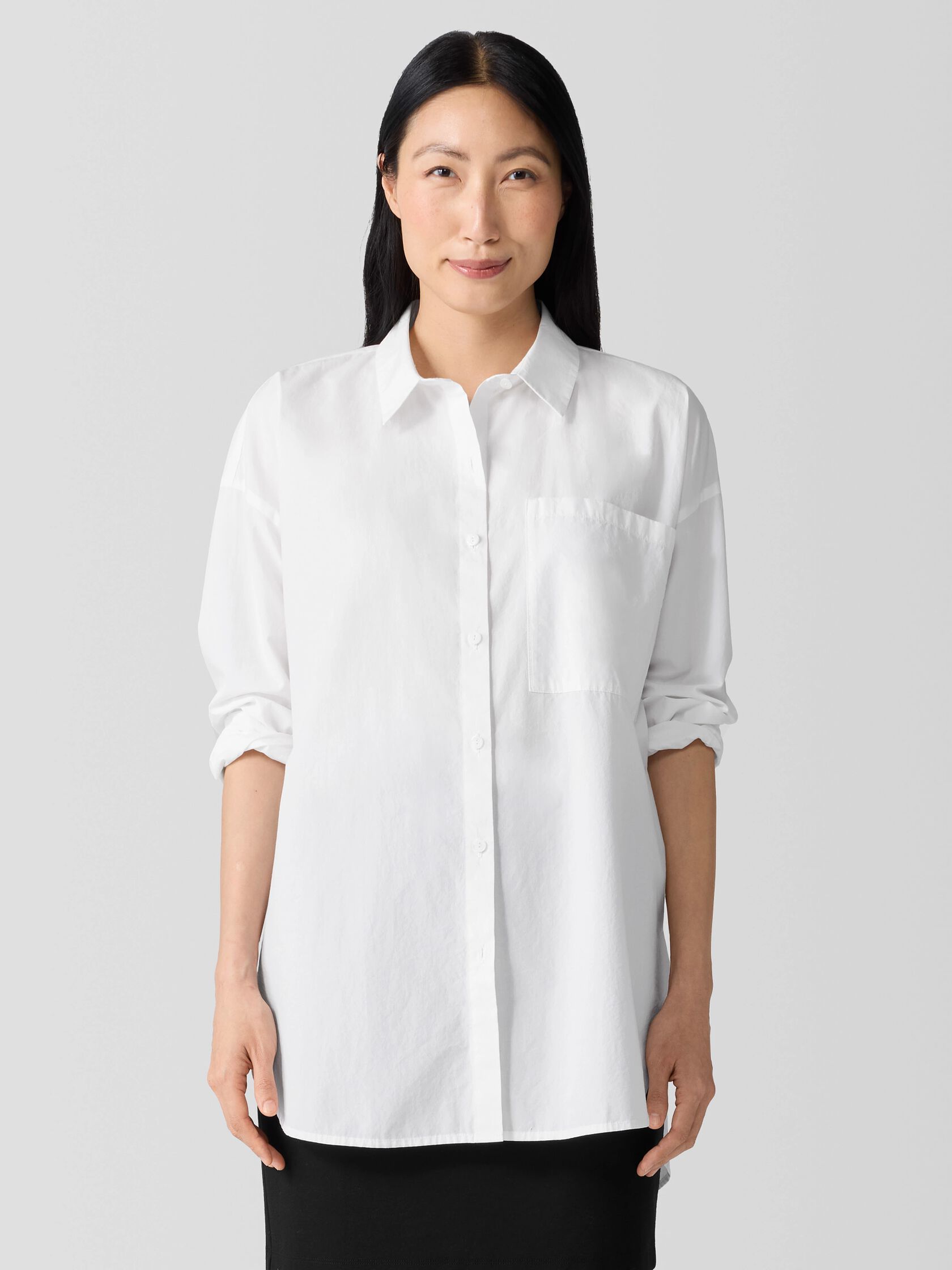 Washed Organic Cotton Poplin Classic Collar Long Shirt