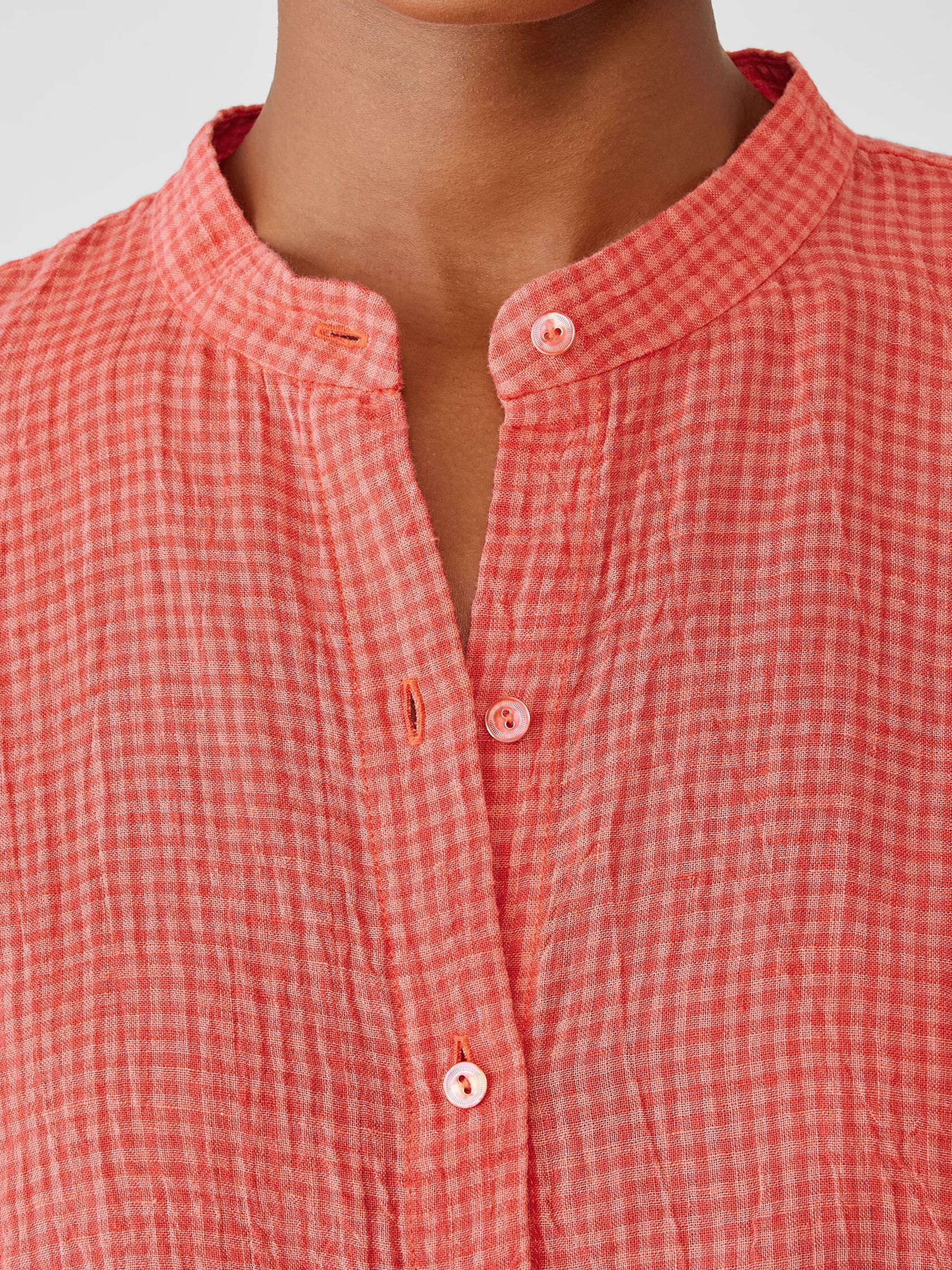 Puckered Organic Linen Short-Sleeve Shirt