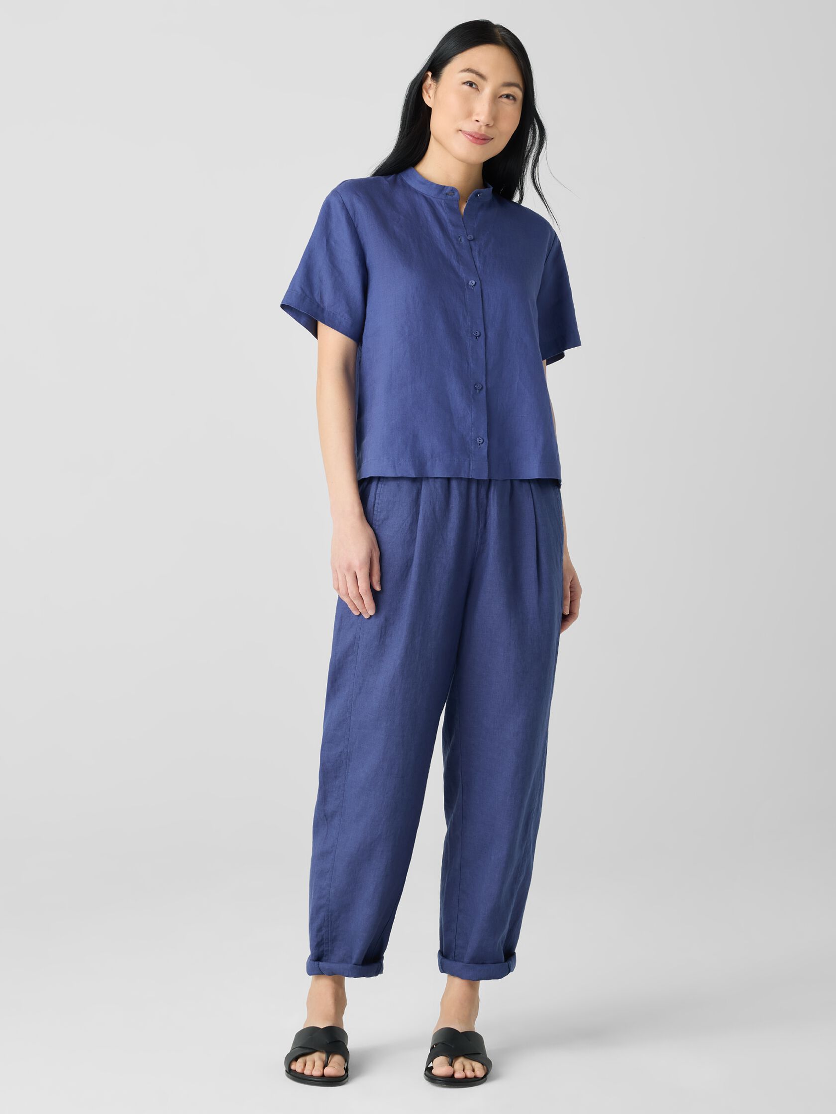 Organic Handkerchief Linen&nbsp;Band Collar Shirt