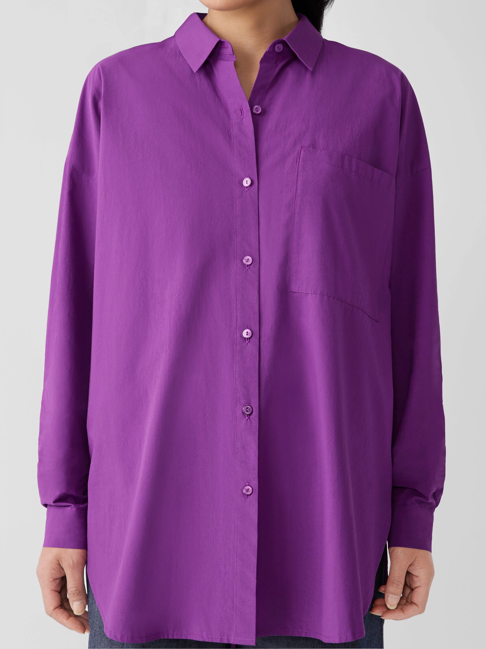 Washed Organic Cotton Poplin Classic Collar Long Shirt