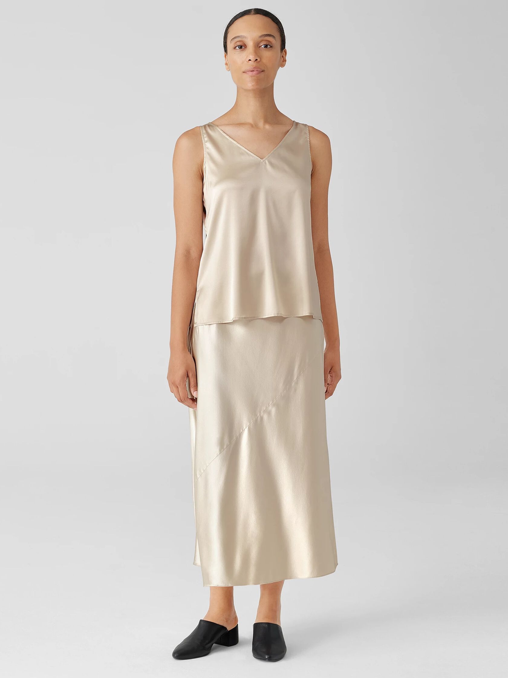 Stretch Silk Charmeuse V-Neck Tank