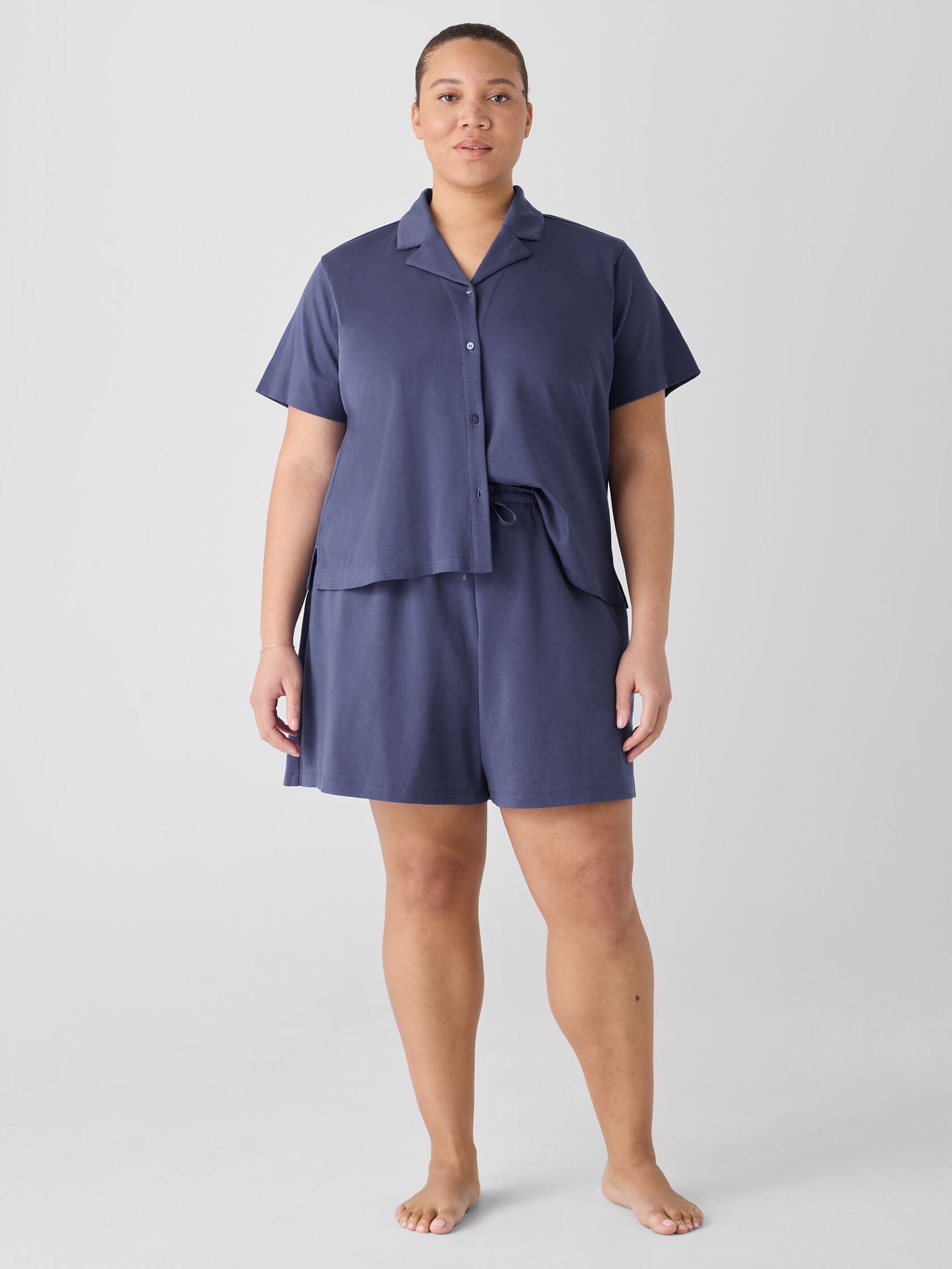 Organic Cotton Interlock Notch Collar Sleep Shirt