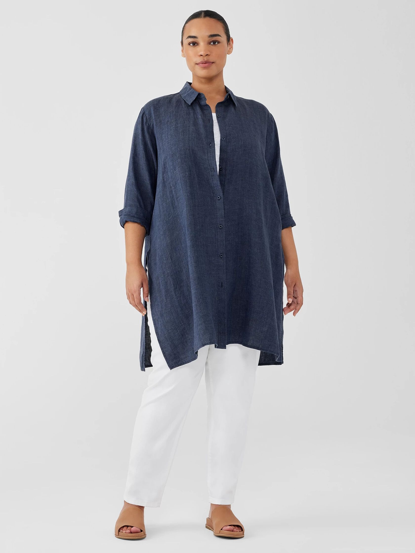 Washed Organic Linen D&eacute;lav&eacute; Long Shirt