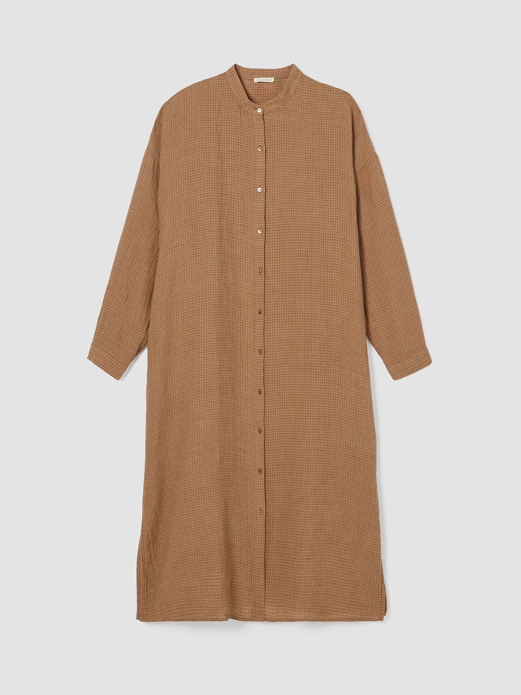 Puckered Organic Linen Long Shirtdress