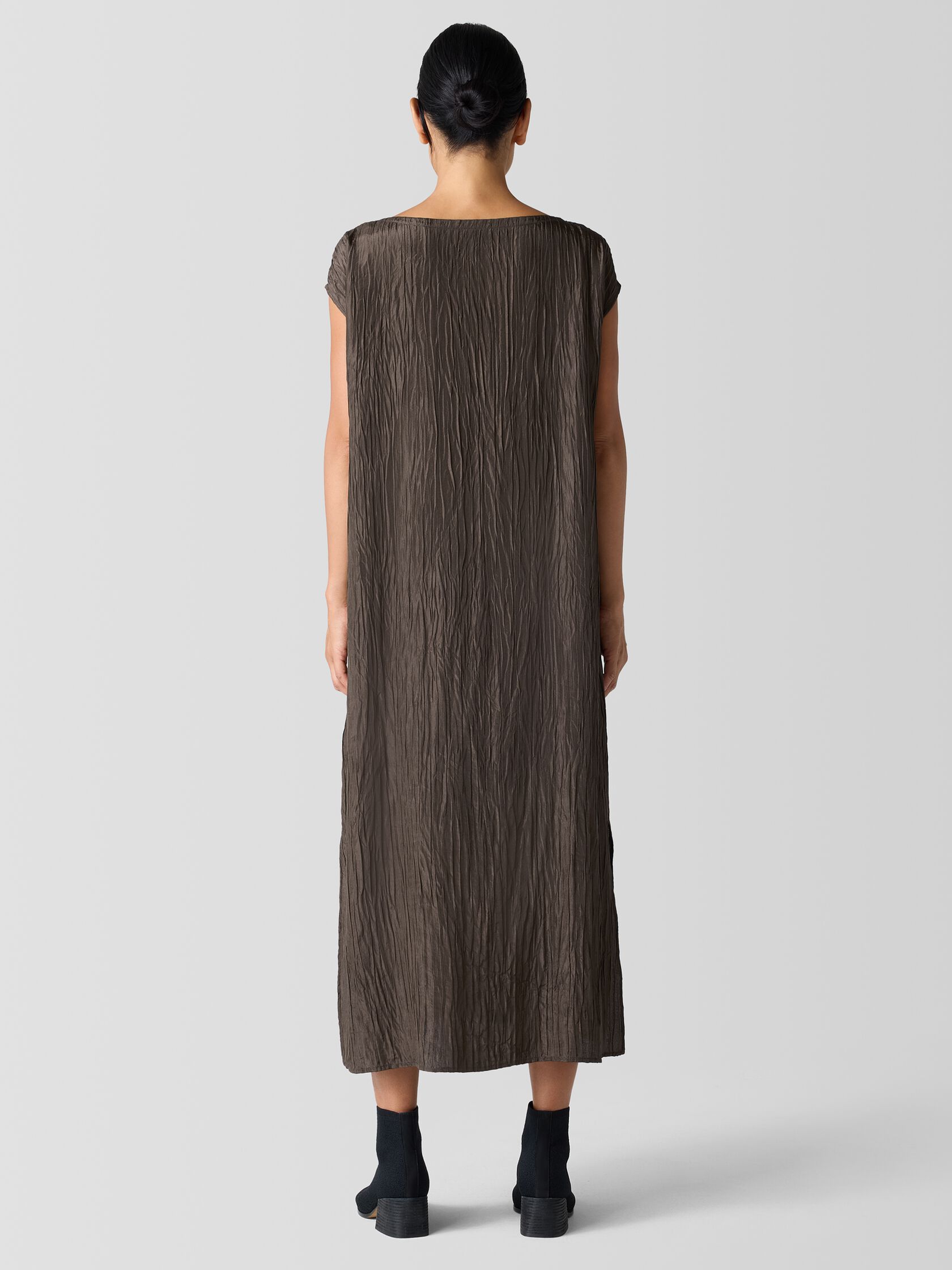 Textured Silk Jacquard Bateau Neck Dress