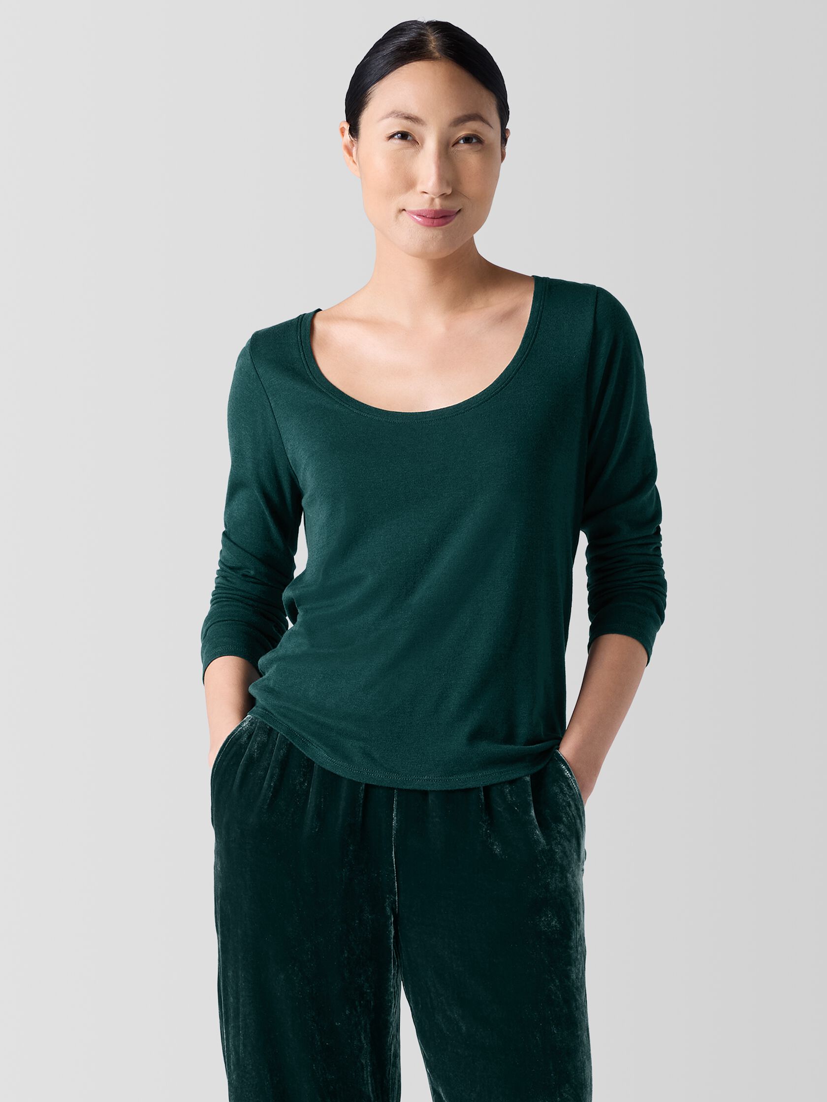 Ribbed Pima Cotton Blend Scoop Neck Top
