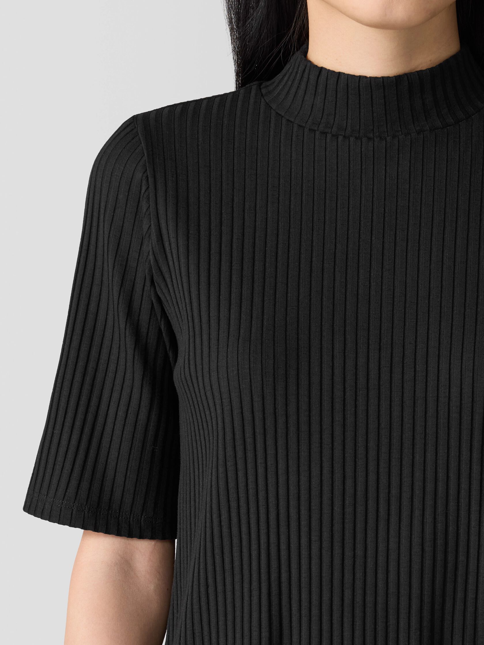Textured Stretch Rib Mock Neck Top