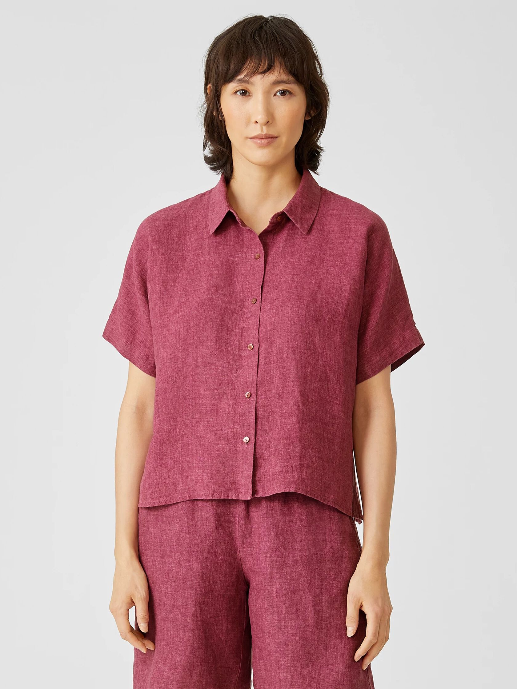 Washed Organic Linen Delave Short-Sleeve Shirt