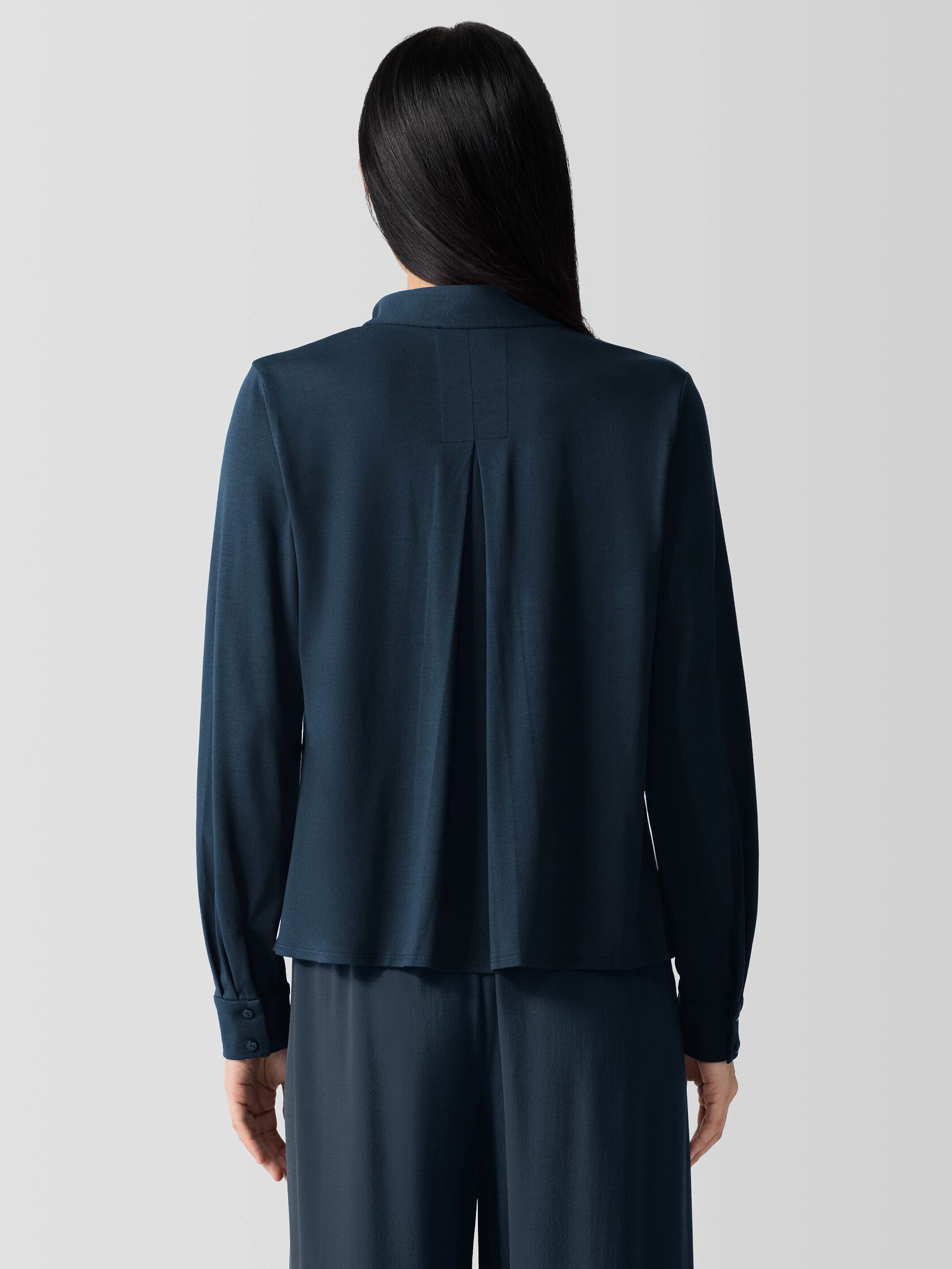 Stretch Jersey Knit Band Collar Top