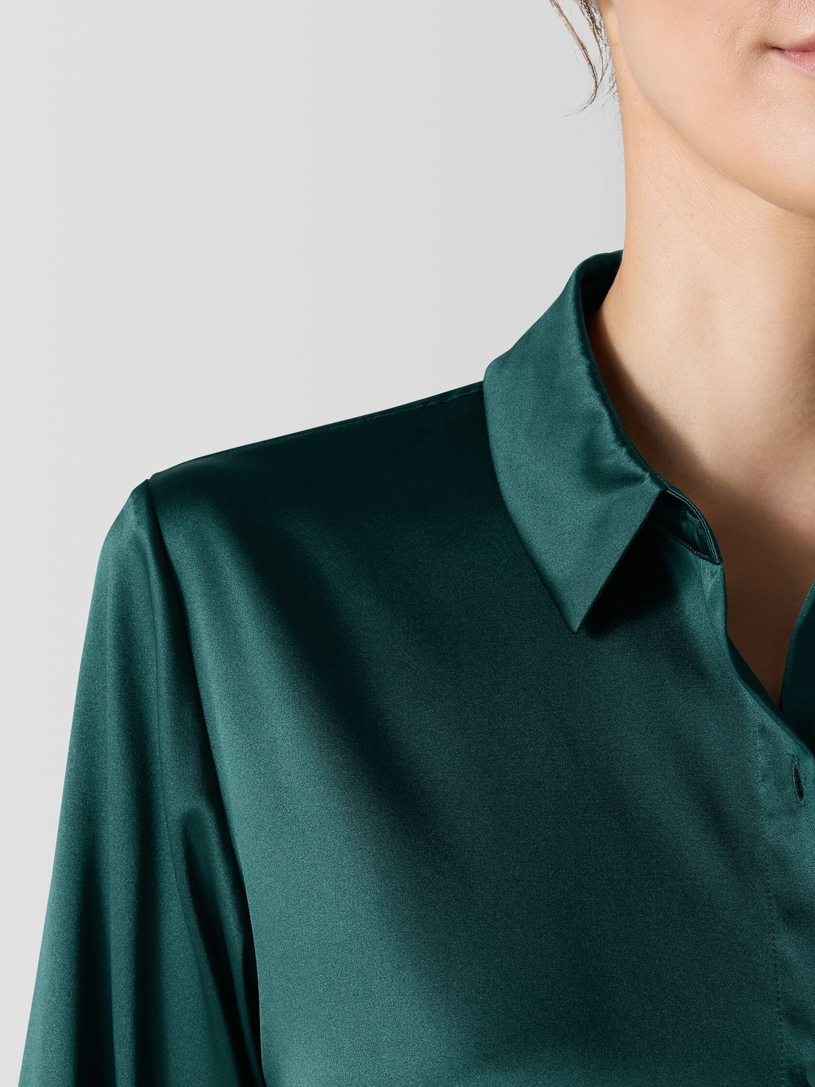 Stretch Silk Charmeuse Classic Collar Shirt
