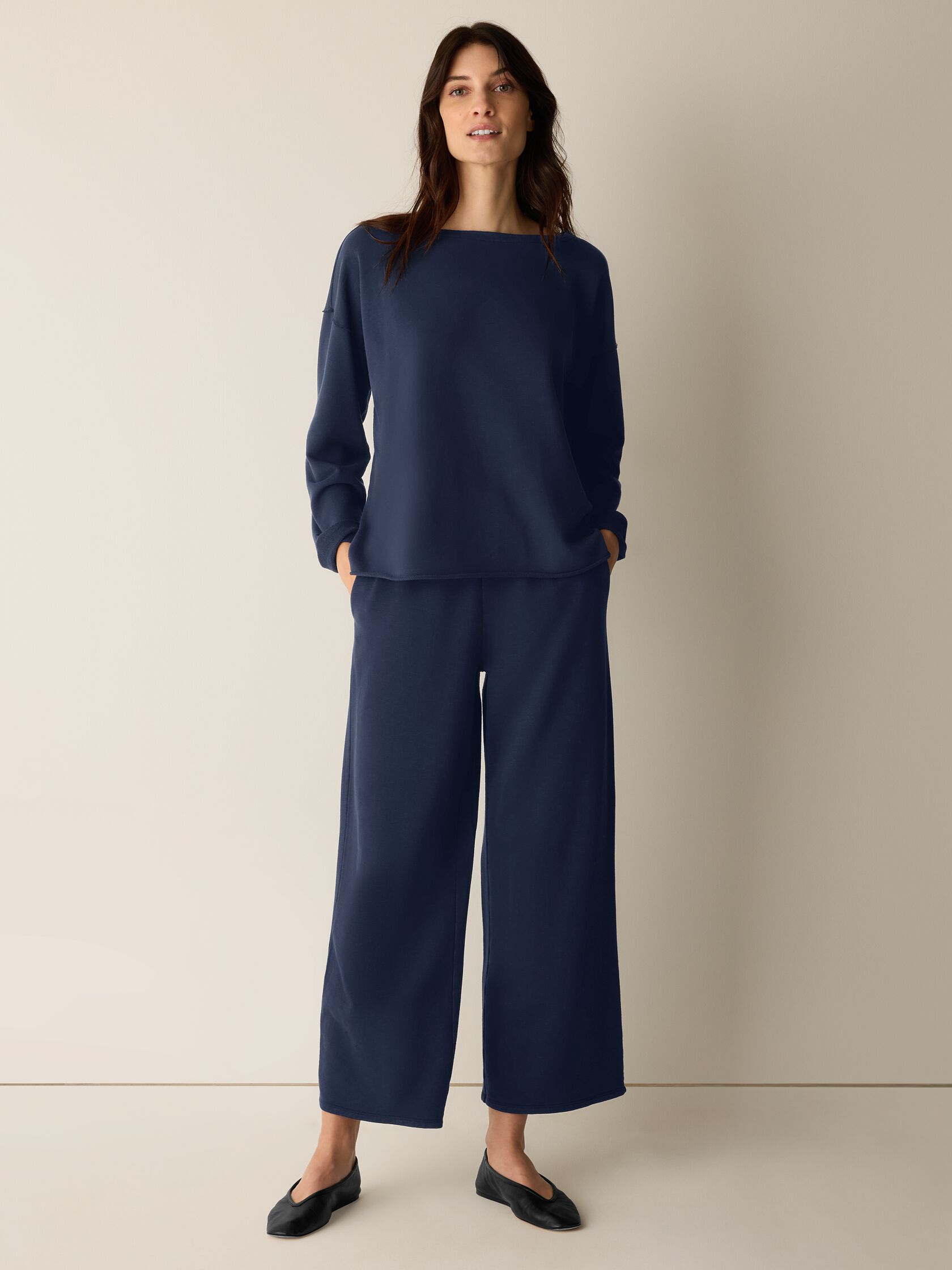 Garment-Dyed Organic Cotton Terry Bateau Neck Box-Top