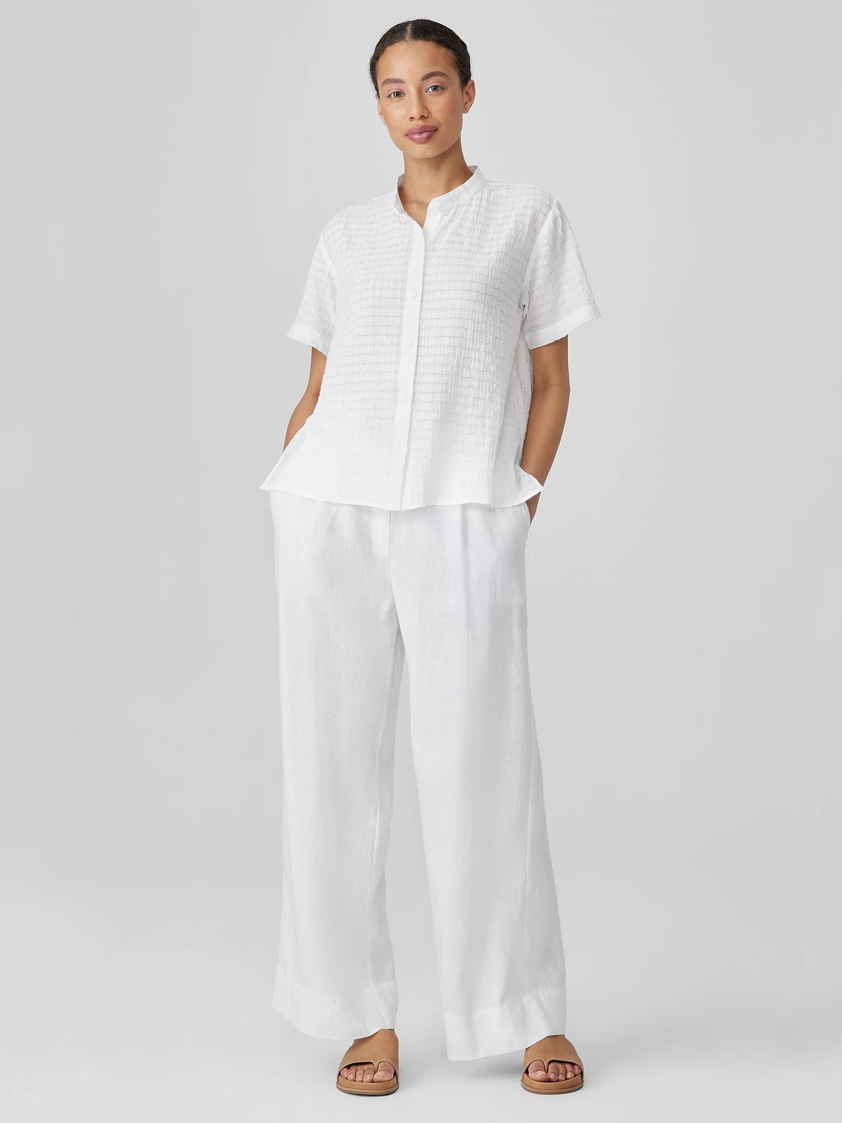 Organic Cotton Voile Box Band Collar Shirt