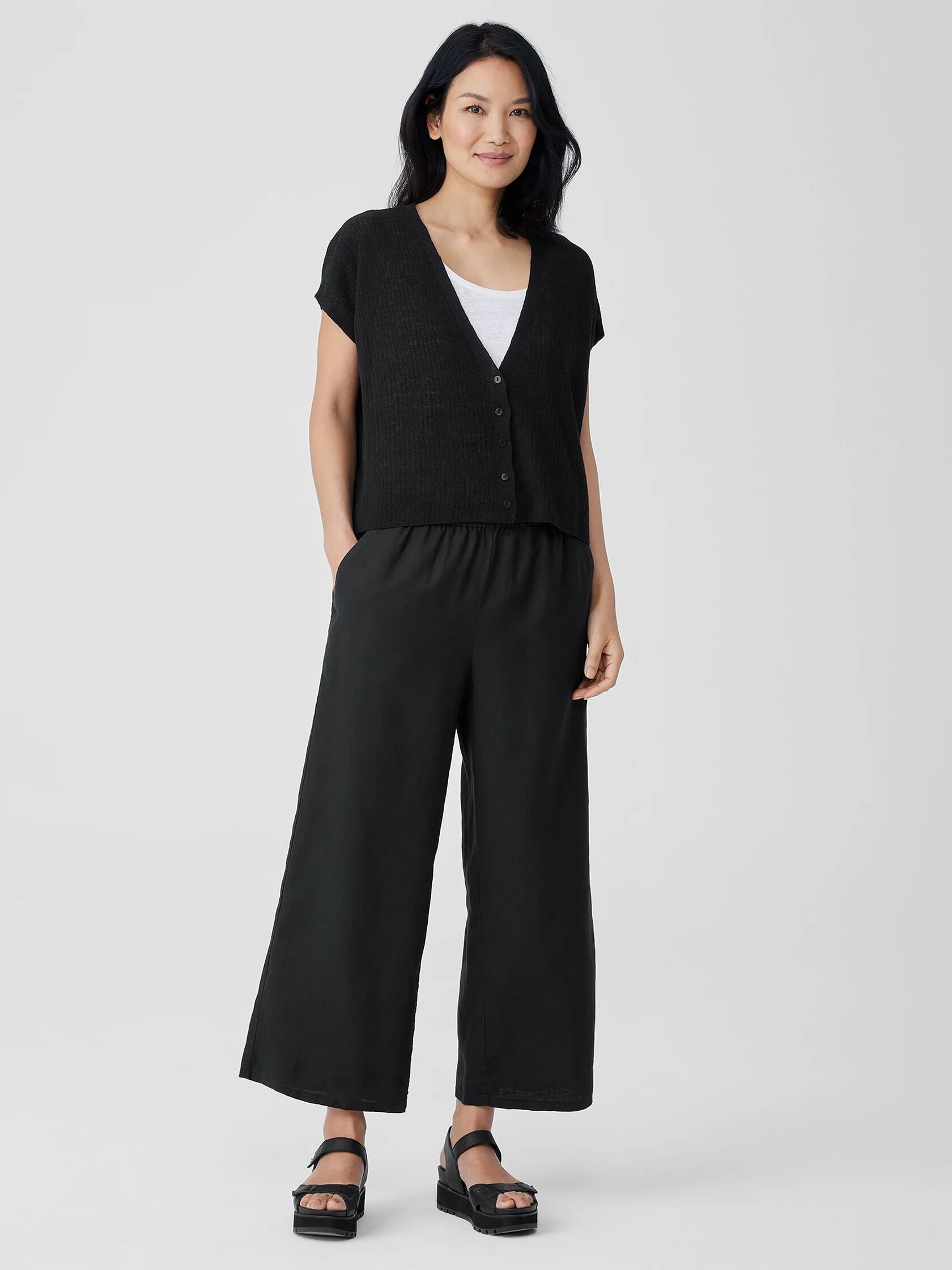 Organic Linen Cotton Short-Sleeve Cardigan