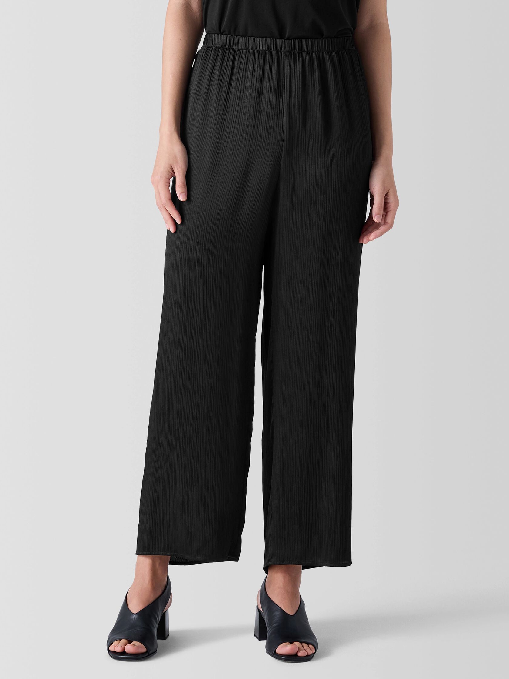 Striated Silk Satin Straight Pant