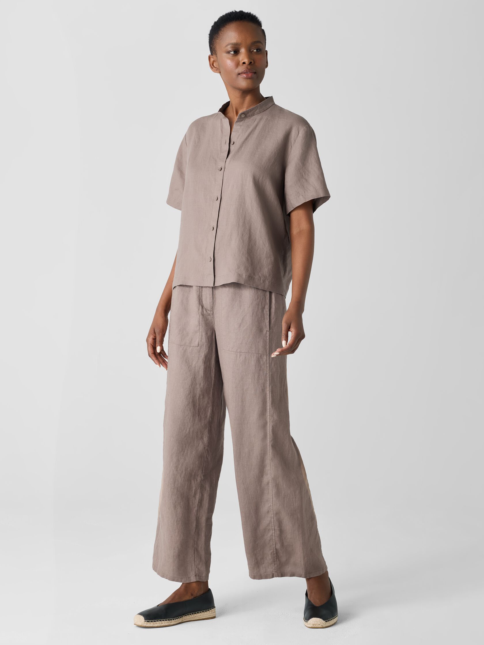 Organic Handkerchief Linen&nbsp;Band Collar Shirt