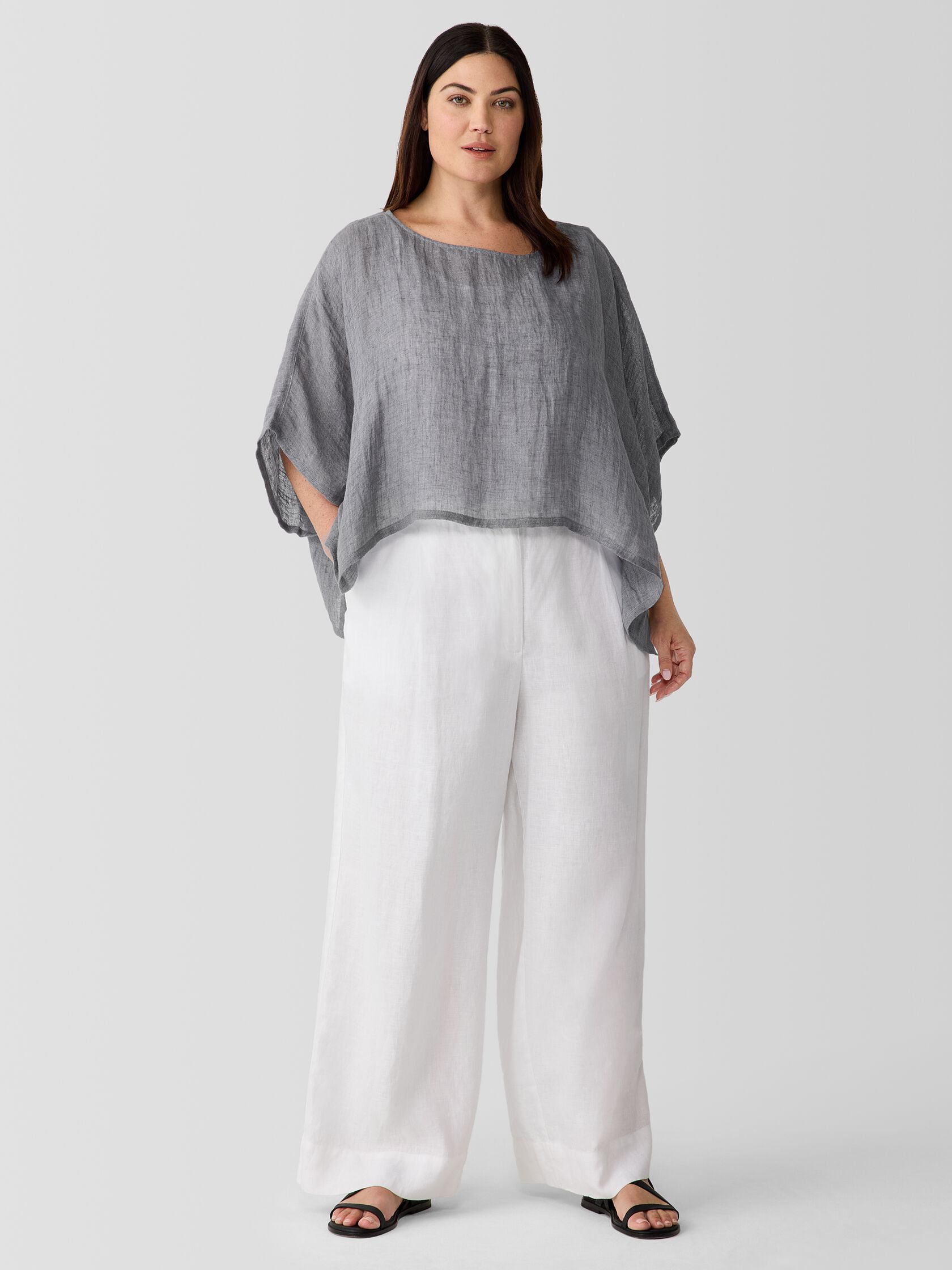 D&eacute;lav&eacute; Organic Linen Gauze Bateau Neck Poncho