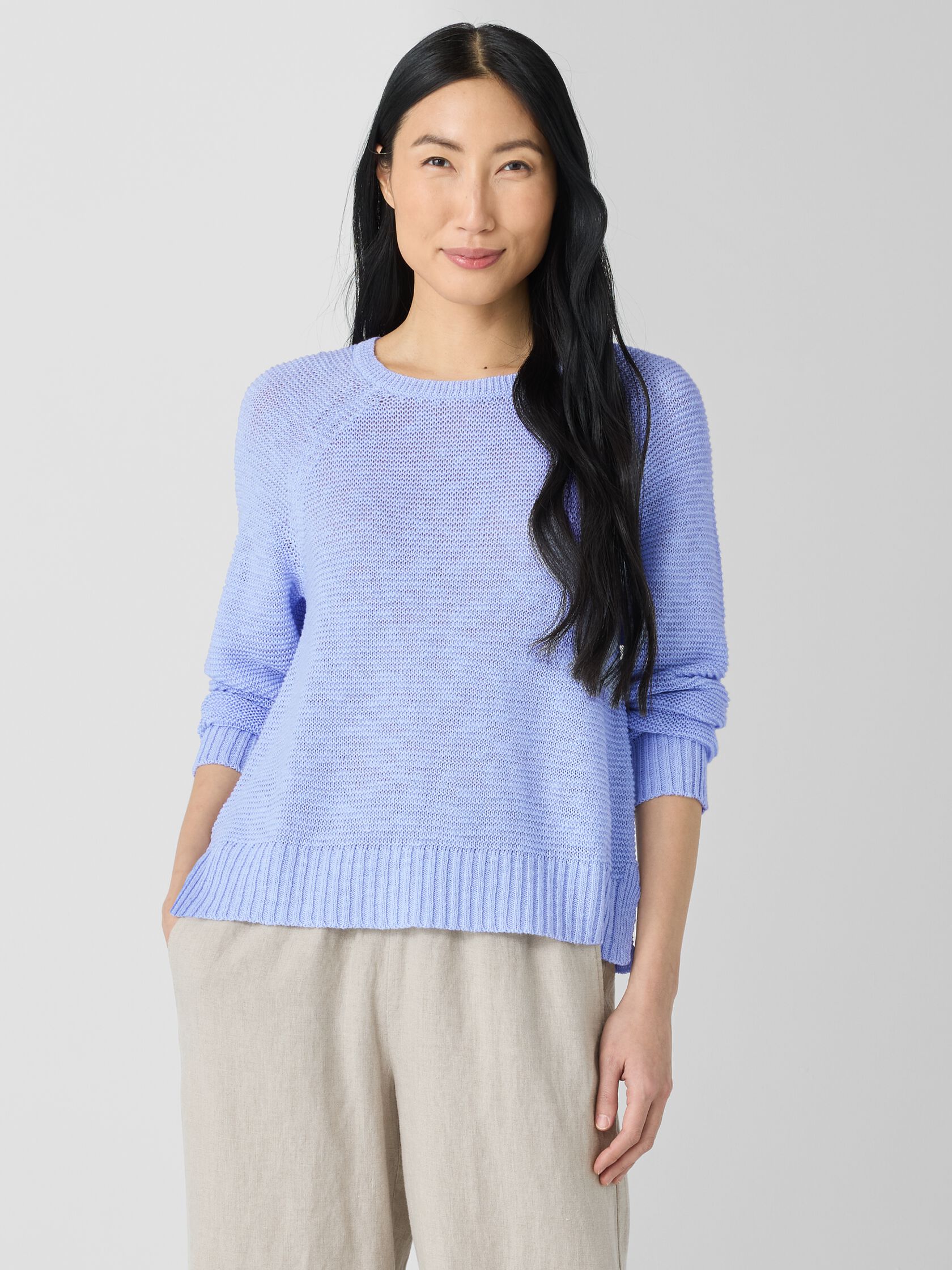 Organic Linen Cotton Slub Crew Neck Top