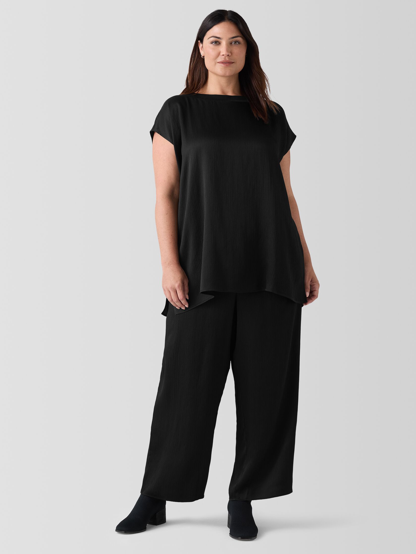 Striated Silk Satin Straight Pant