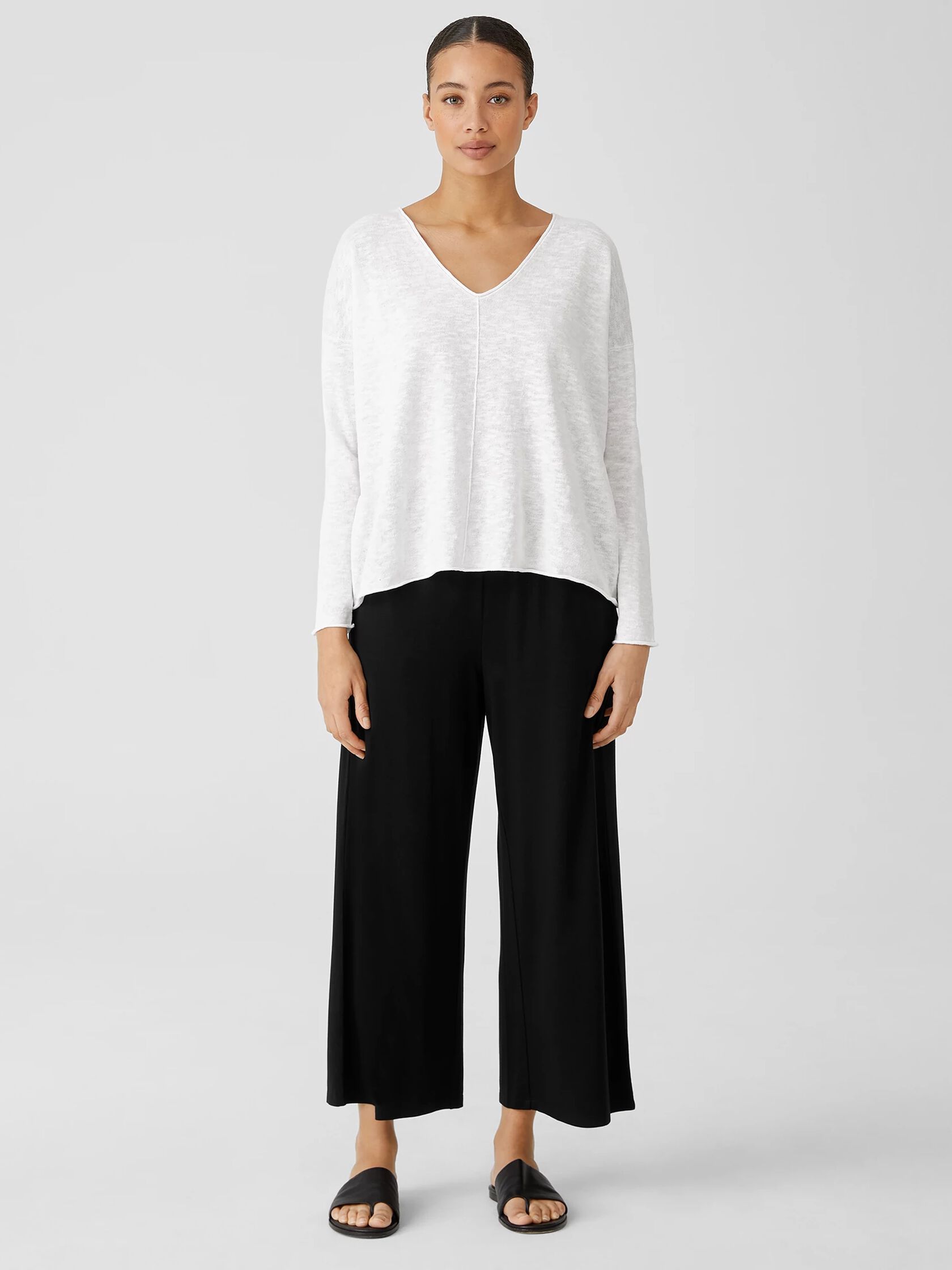 Organic Cotton Linen Slub V-Neck Top