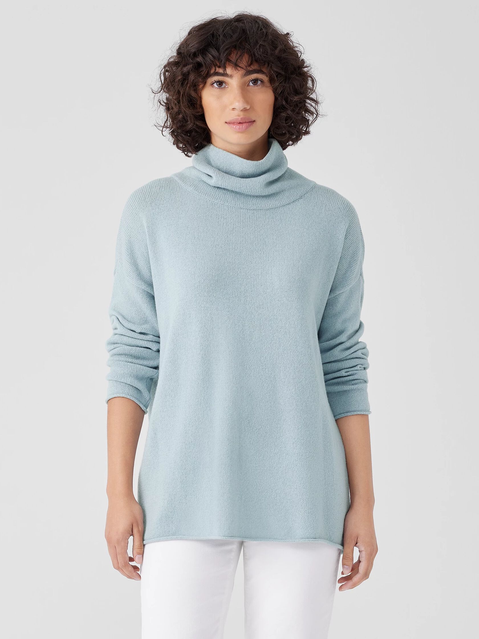 Cotton and Recycled Cashmere Turtleneck Long Top