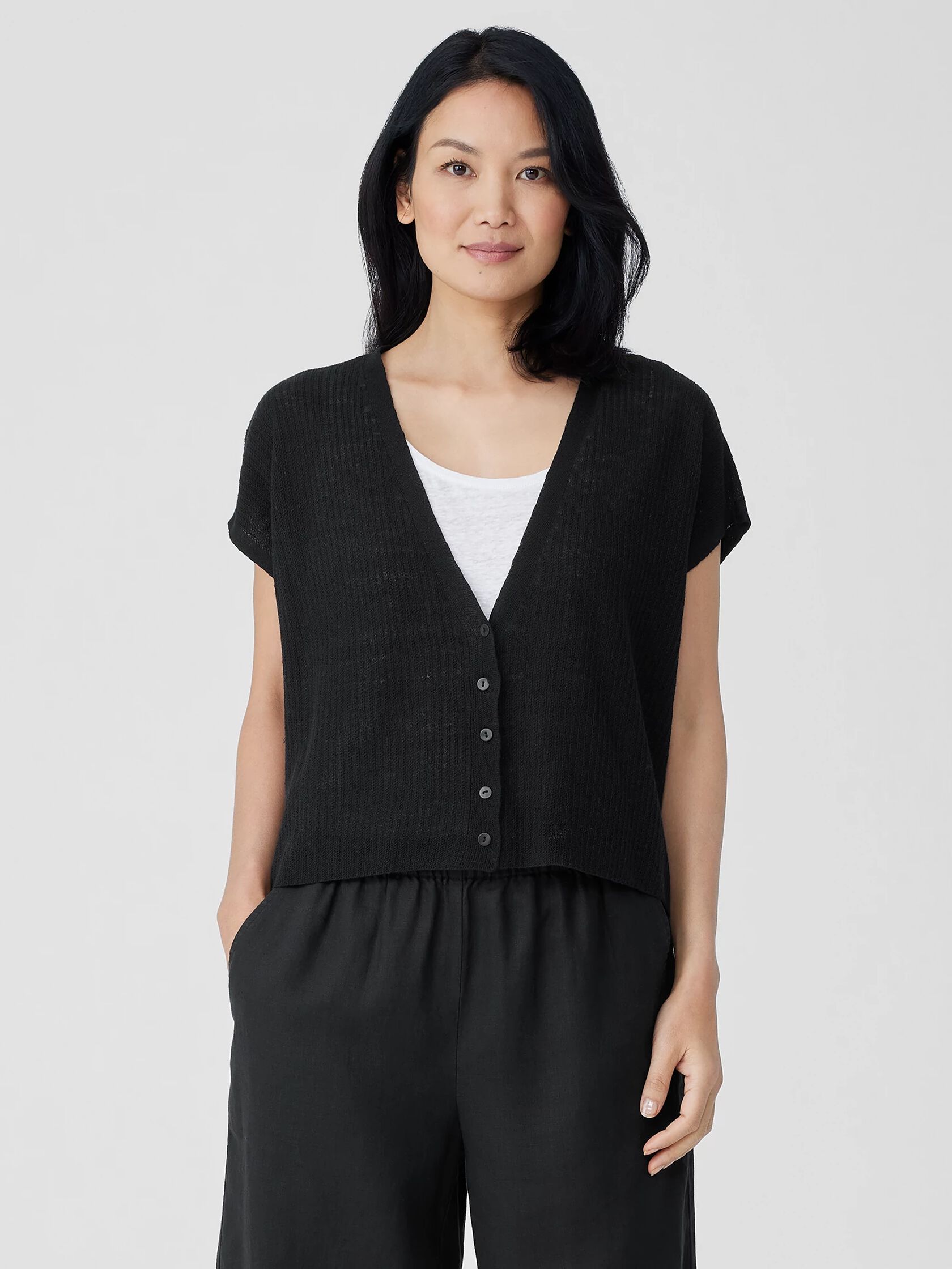 Organic Linen Cotton Short-Sleeve Cardigan