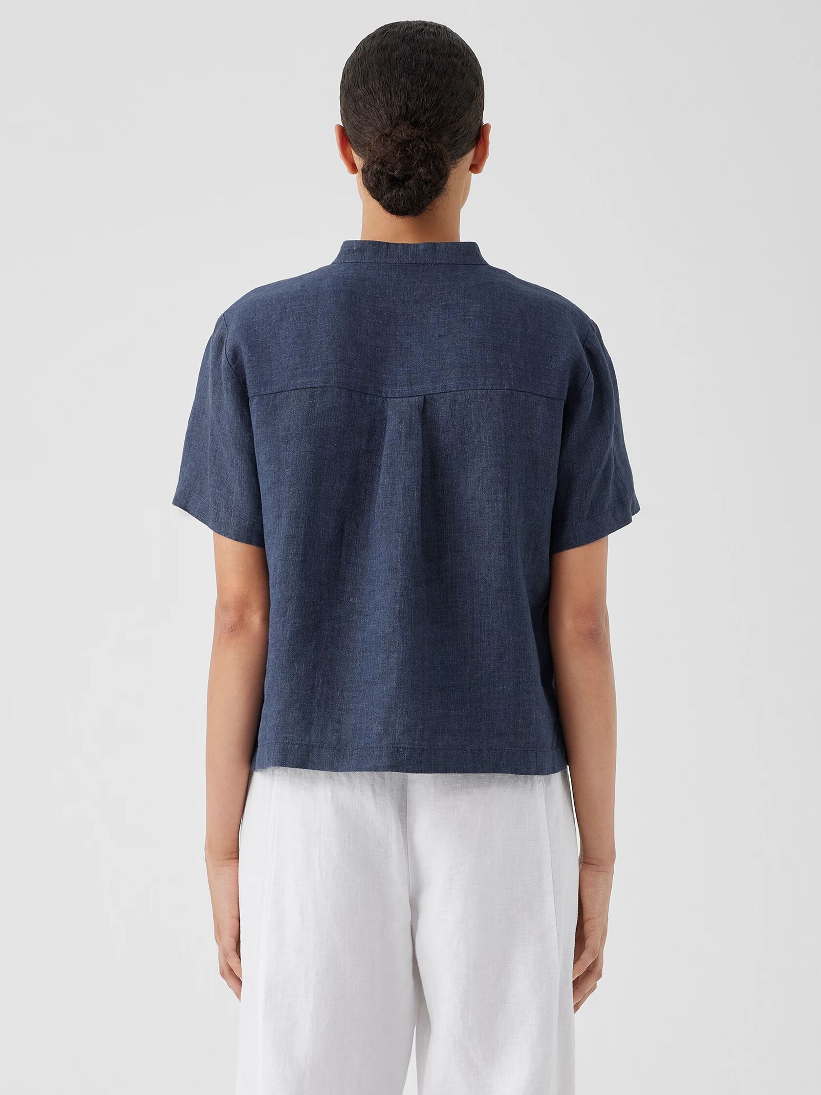 Washed Organic Linen D&eacute;lav&eacute; Band Collar Shirt