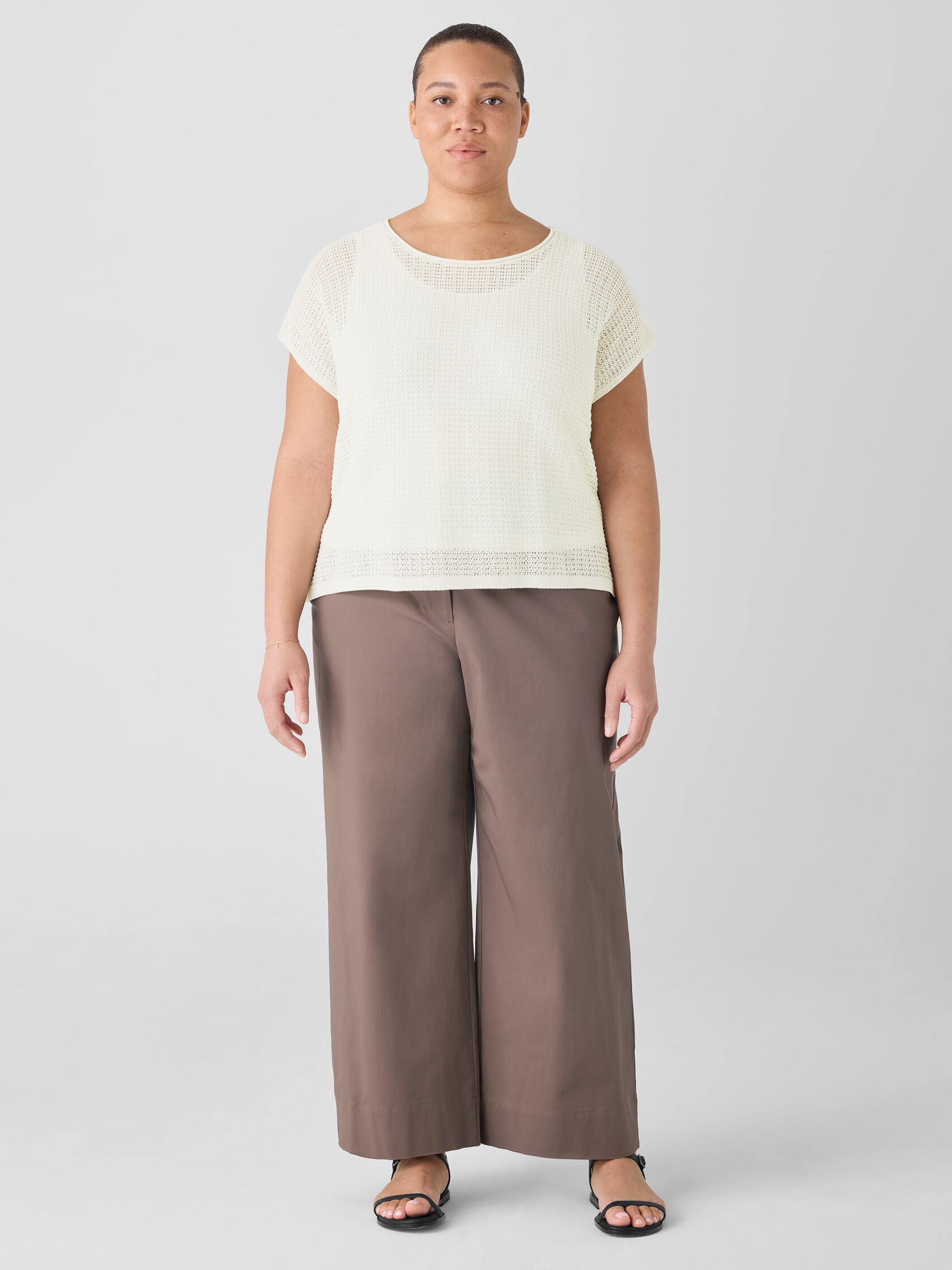Organic Cotton Cord Sheen Jewel Neck Top